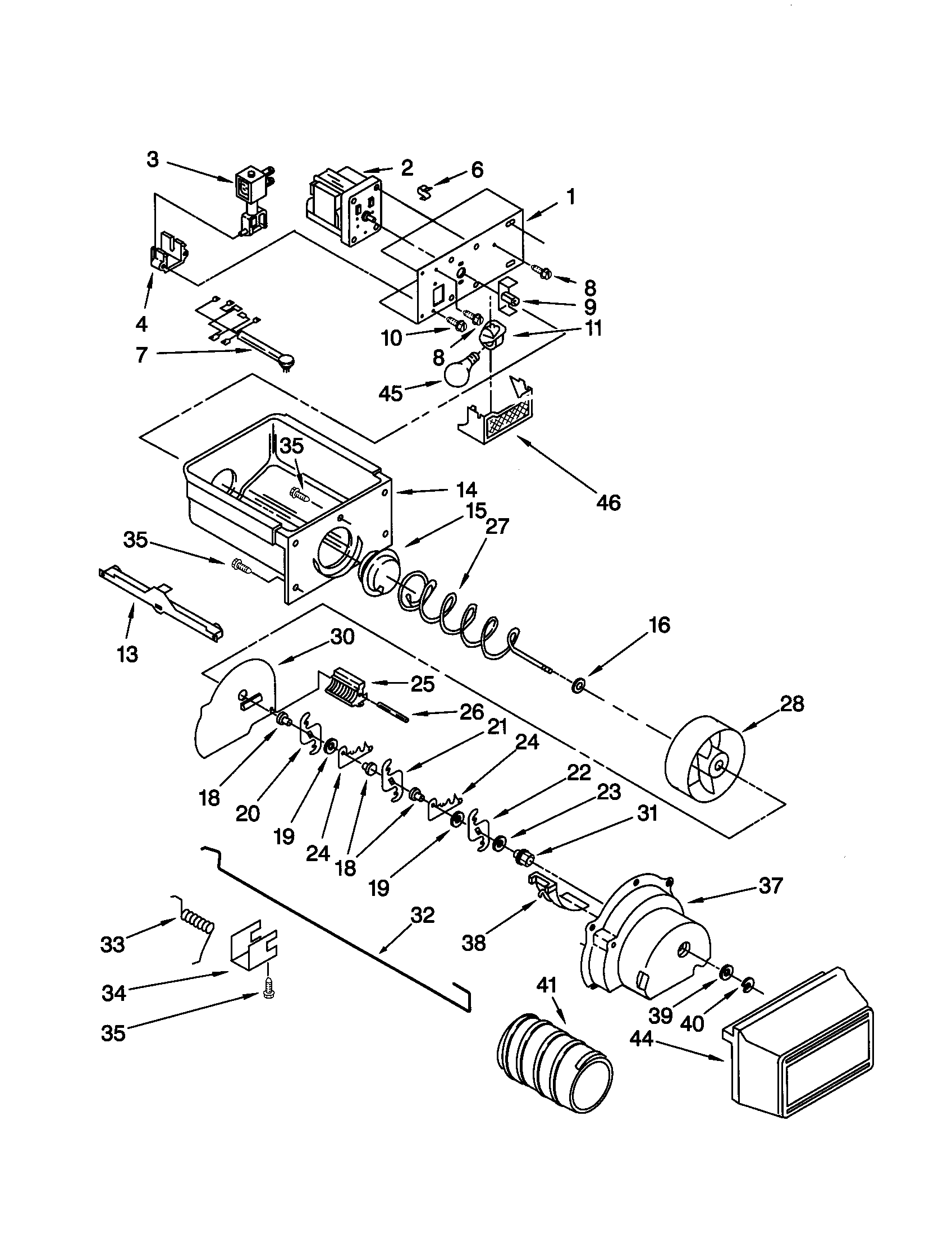 Kenmore 10659299992 motor and ice container diagram