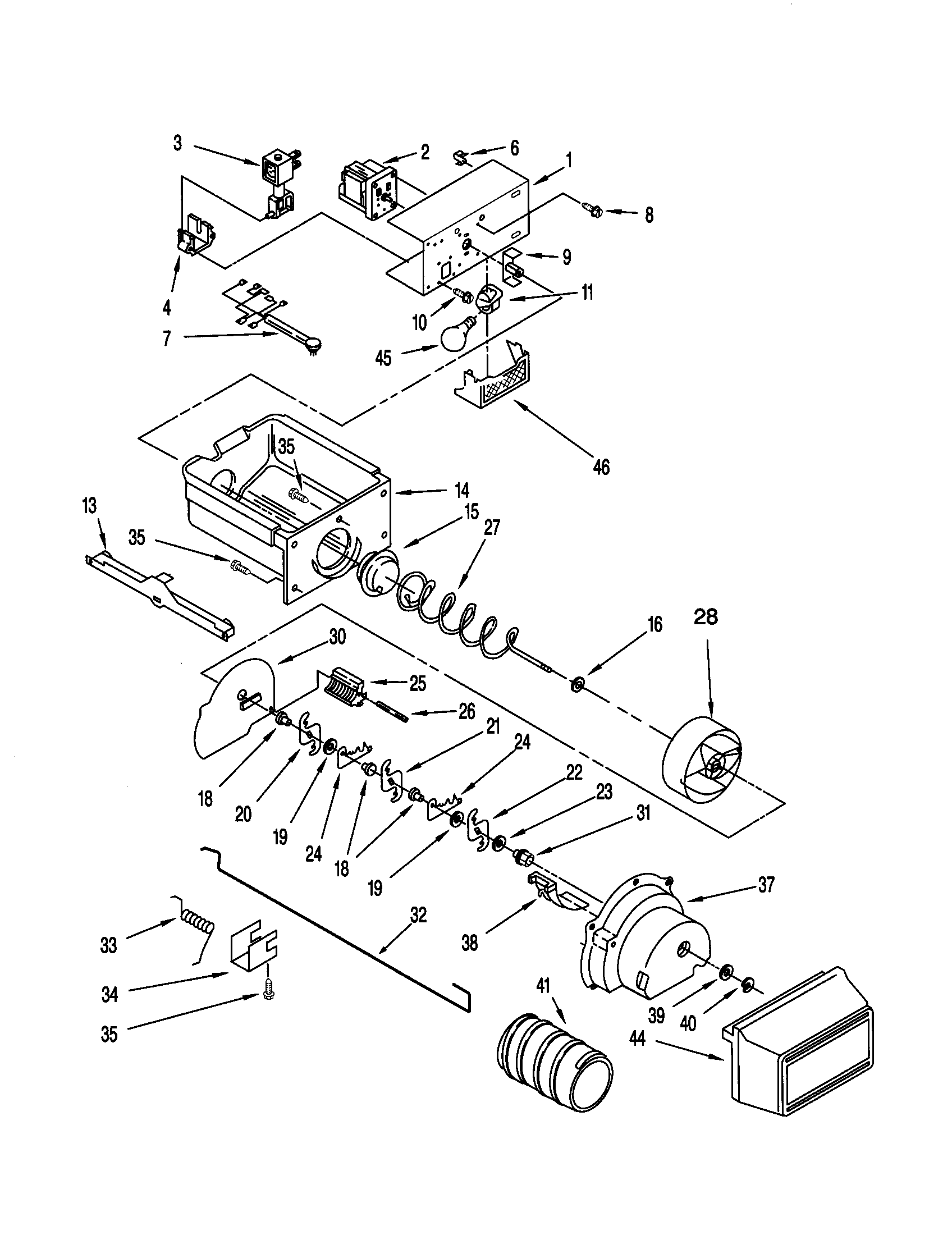 Kenmore 10659069991 motor and ice container diagram