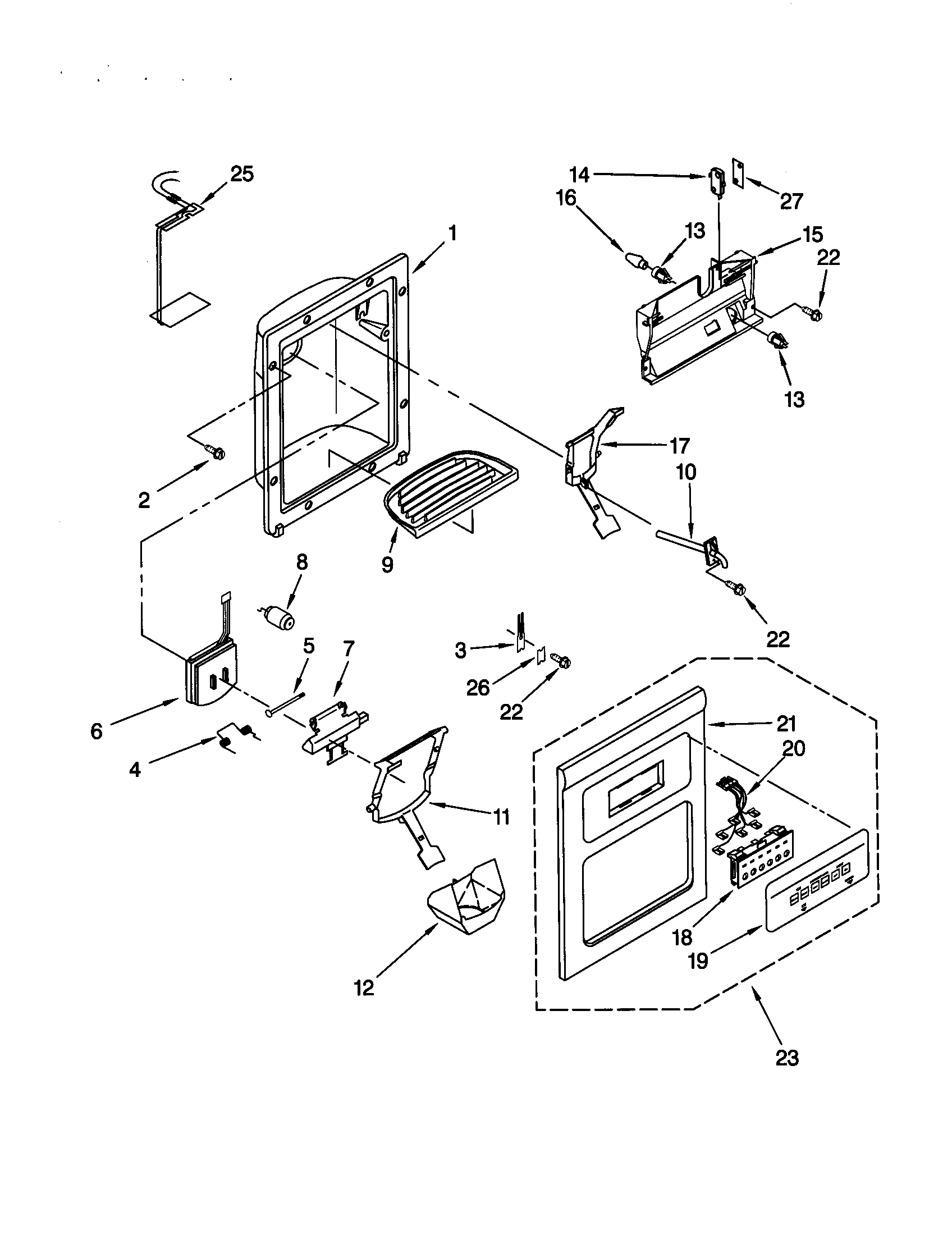 Kenmore 10659069991 dispenser front diagram