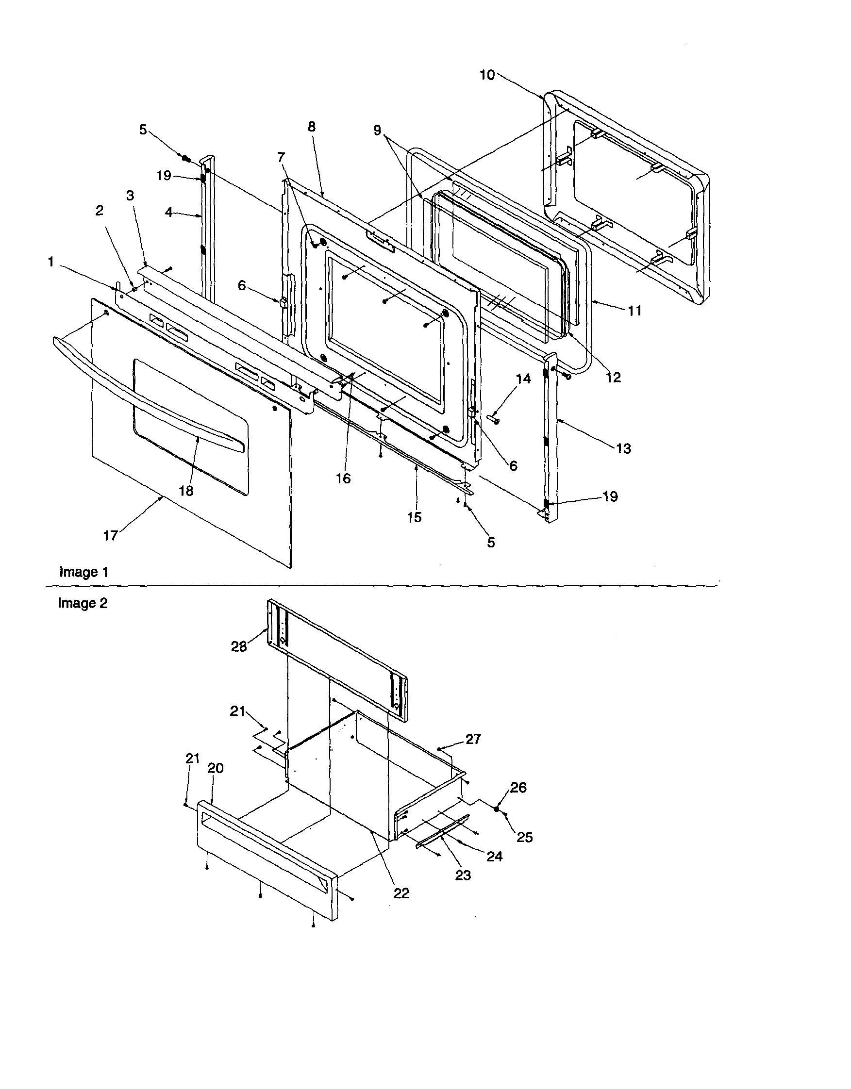 Caloric CSR3602WW/P1143838NWW oven door and storage diagram