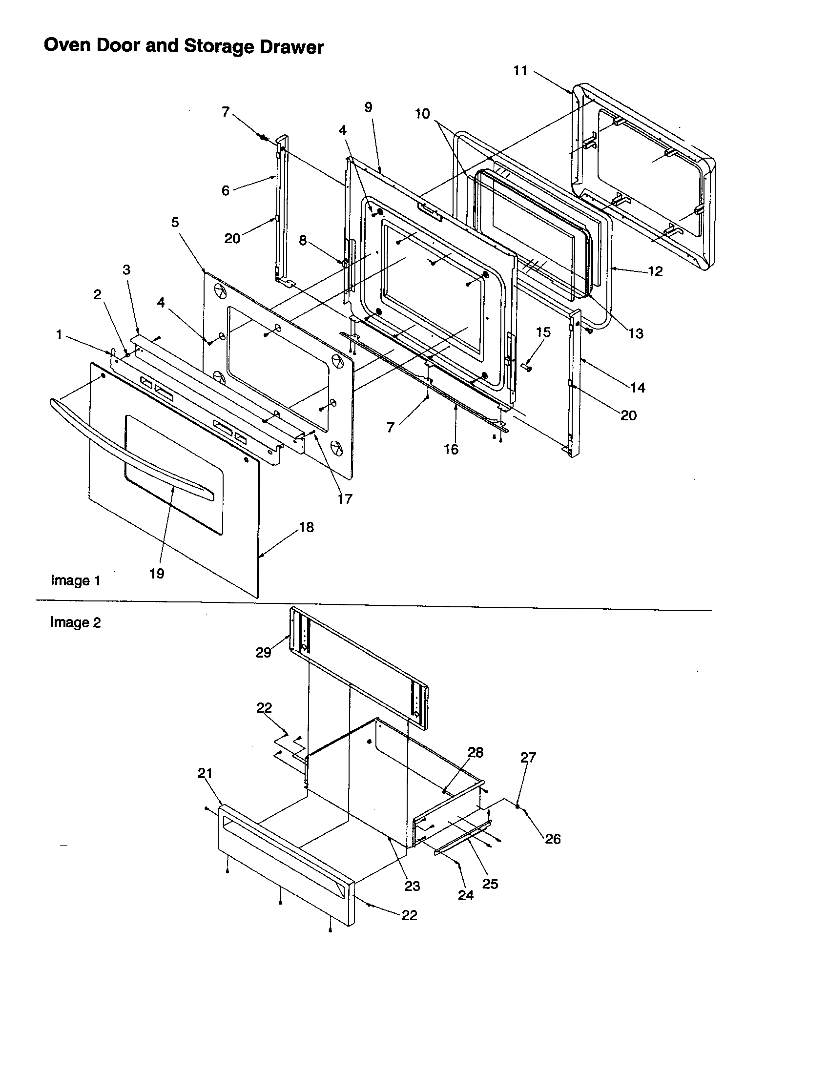 Caloric CSTC7512WW/P1143842NWW oven door and storage drawer diagram