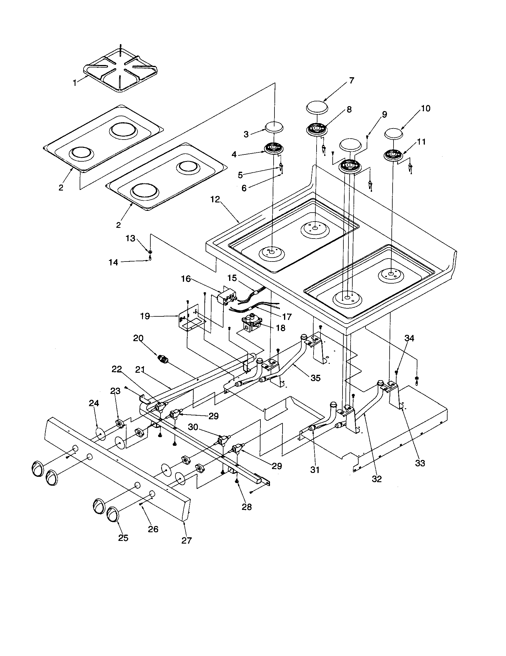 Caloric CSG7601WW/P1143398NWW main top diagram