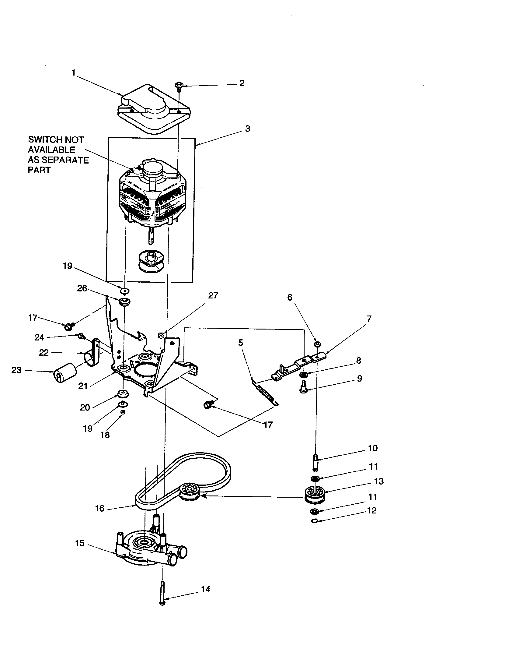 Amana ALW210RAW-PALW210RAW motor, belt, pump and idler diagram