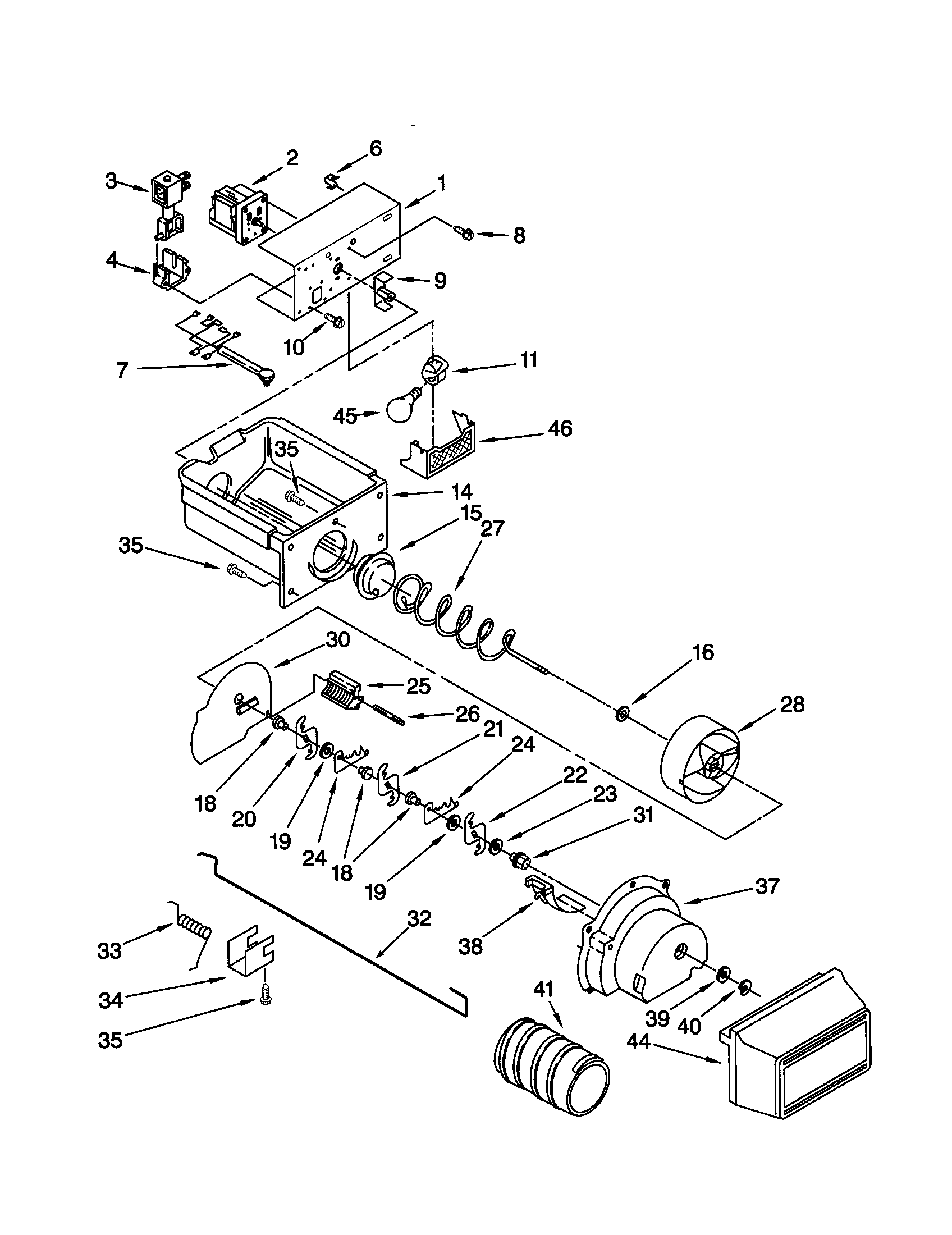 Kenmore 10659787991 motor and ice container diagram