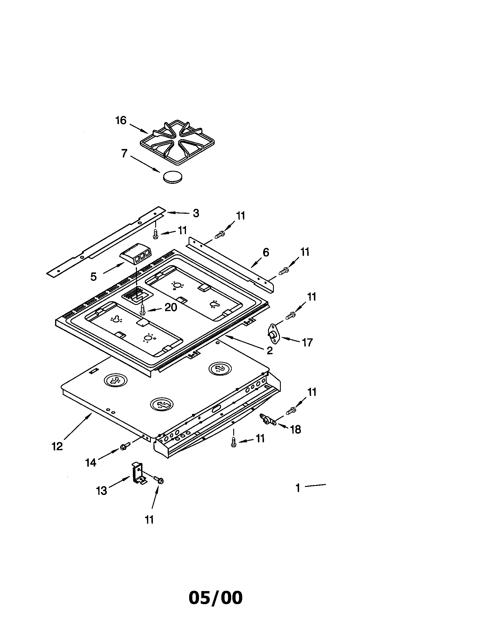 Whirlpool GW395LEGB2 cooktop diagram