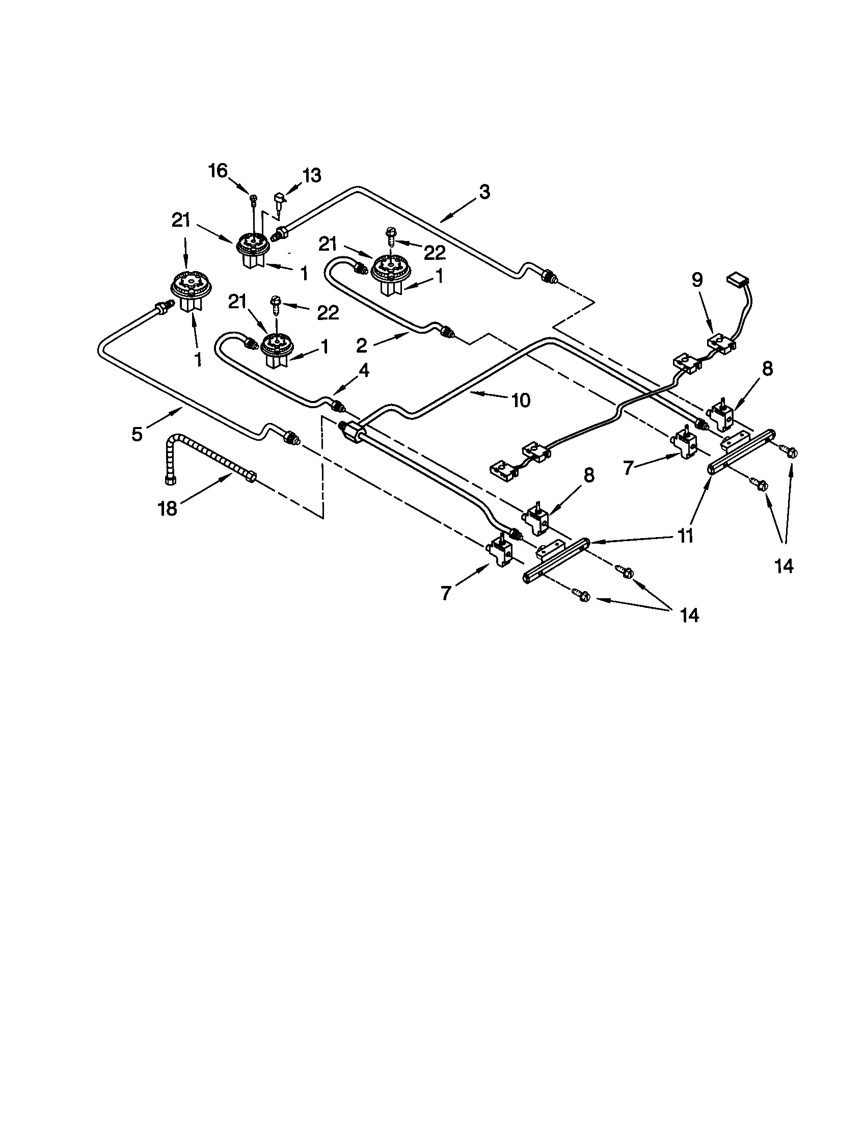 Whirlpool GW395LEGB2 cooktop burner diagram