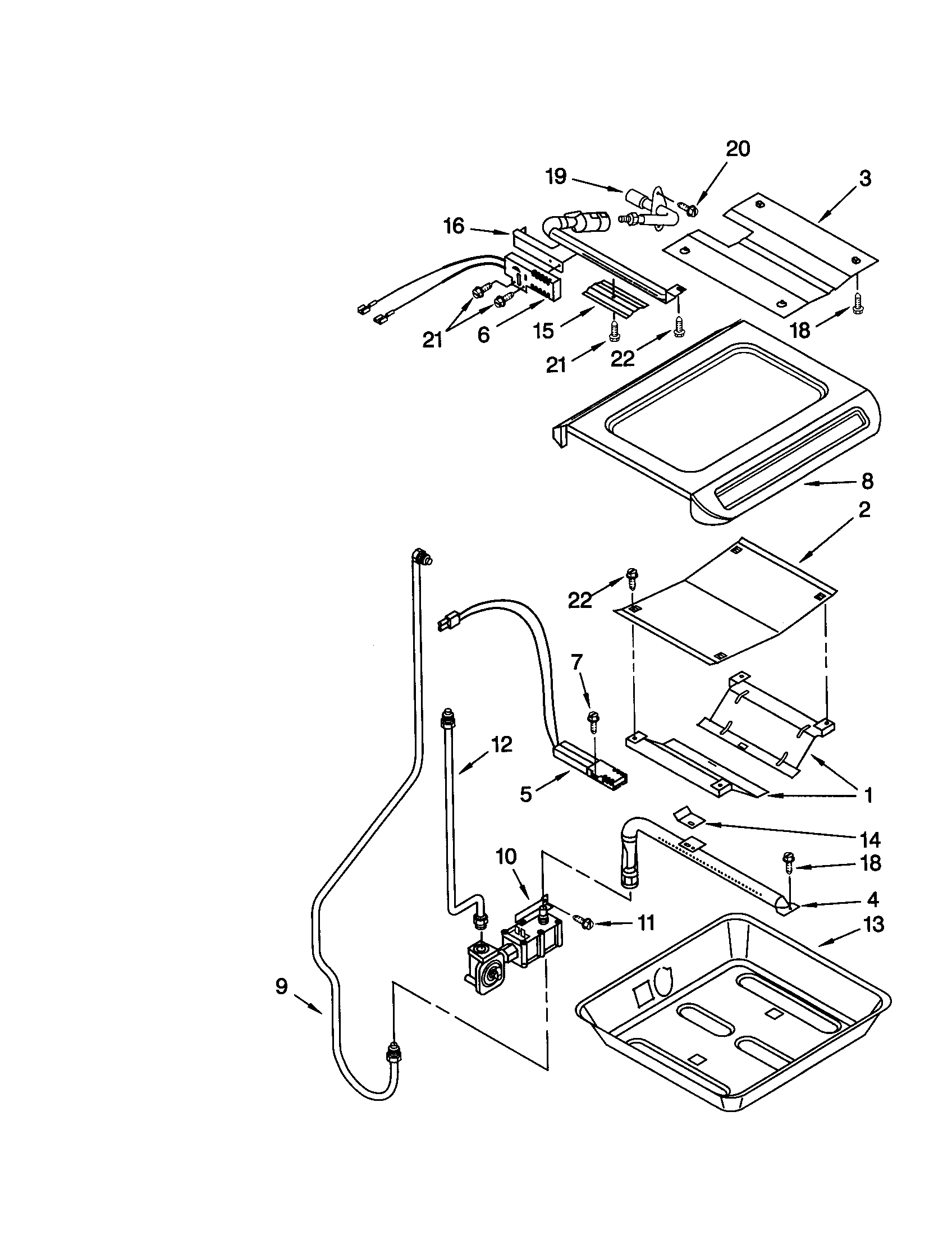 Whirlpool GW395LEGB2 broiler and oven burner diagram