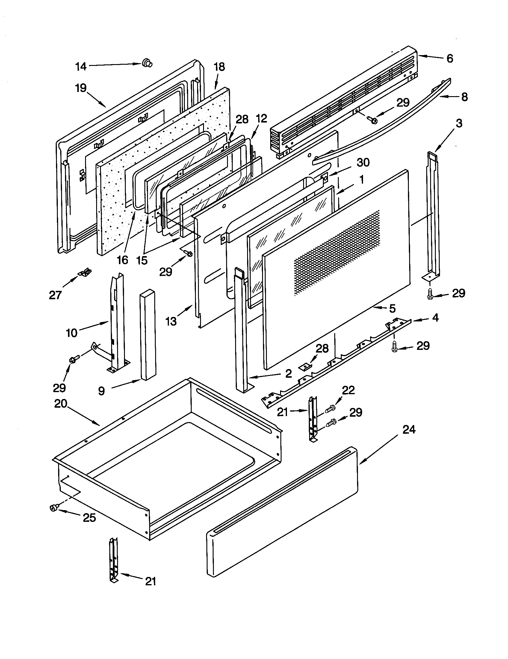 Whirlpool GW395LEGB2 door and drawer diagram