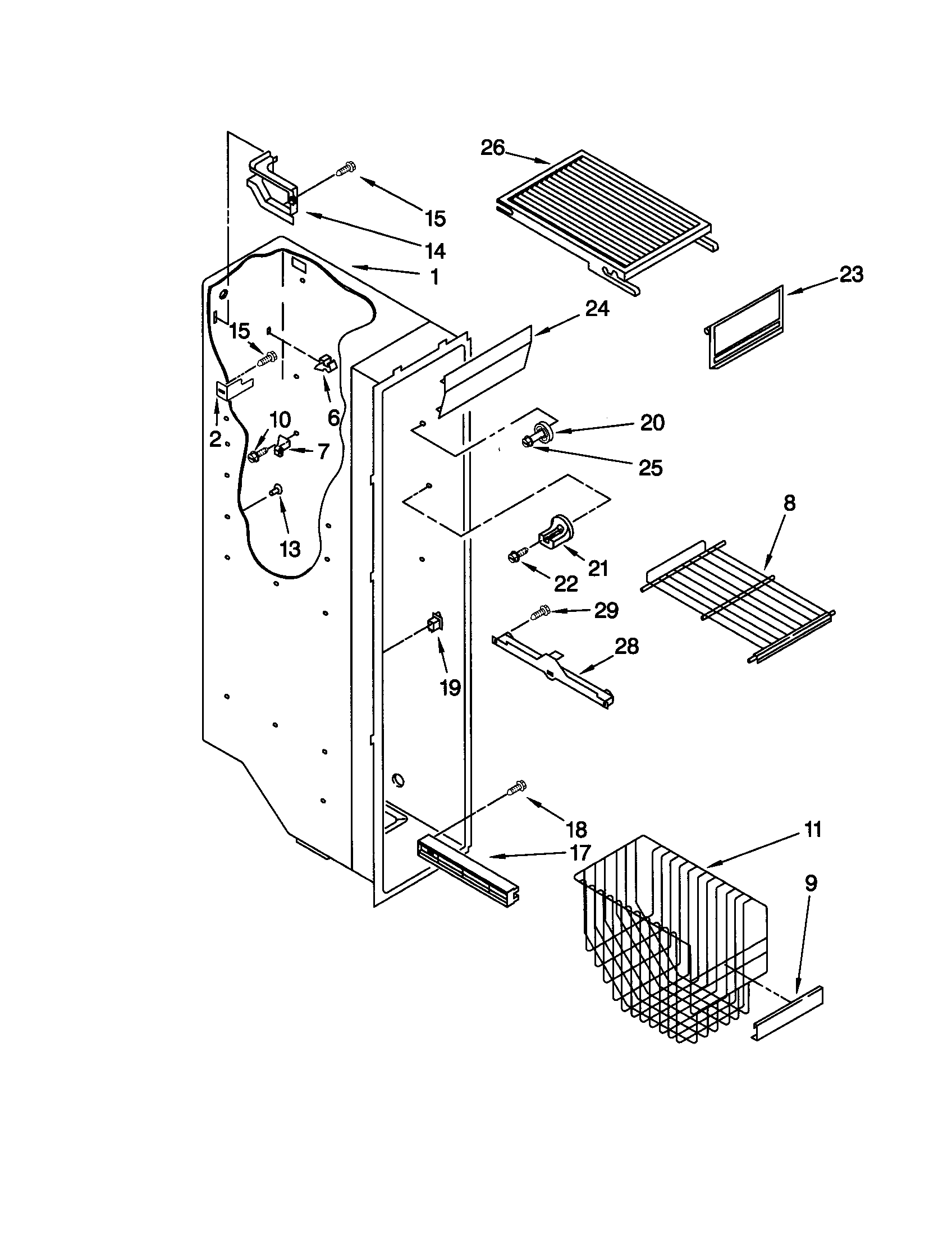Kenmore 10650569991 freezer liner diagram