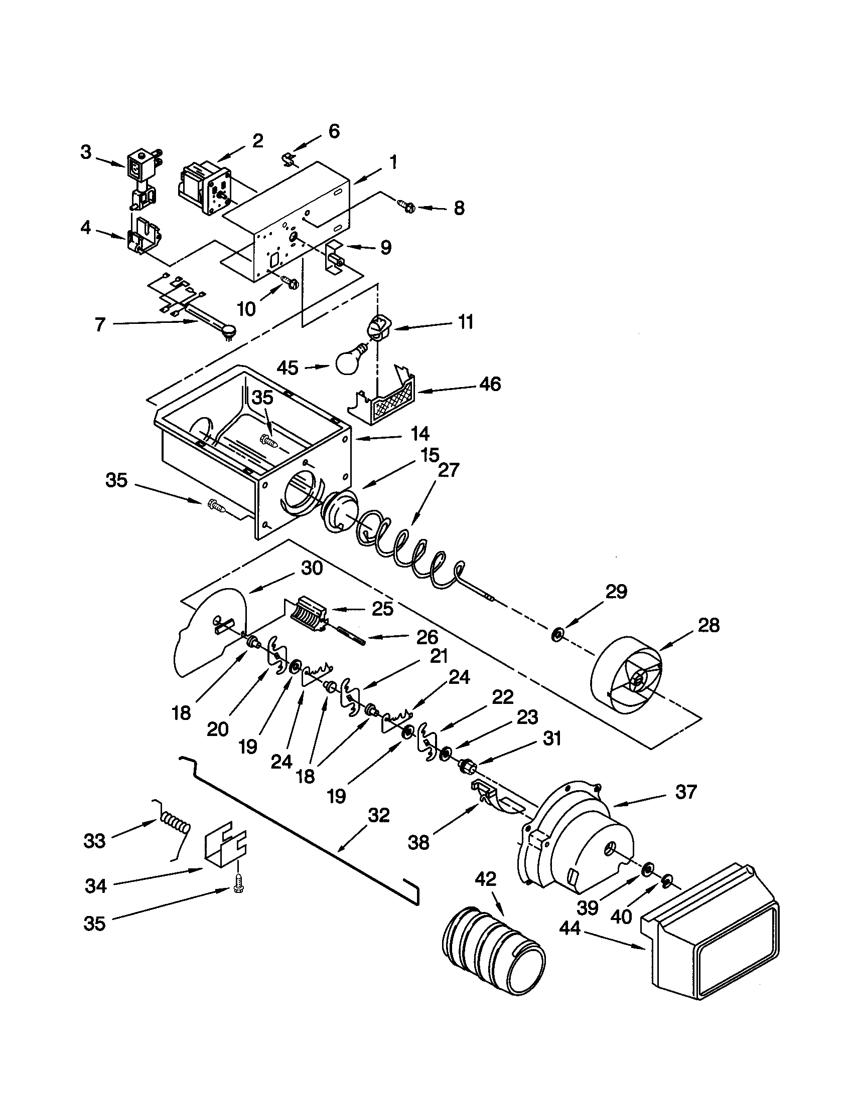 Kenmore 10659507992 motor and ice container diagram