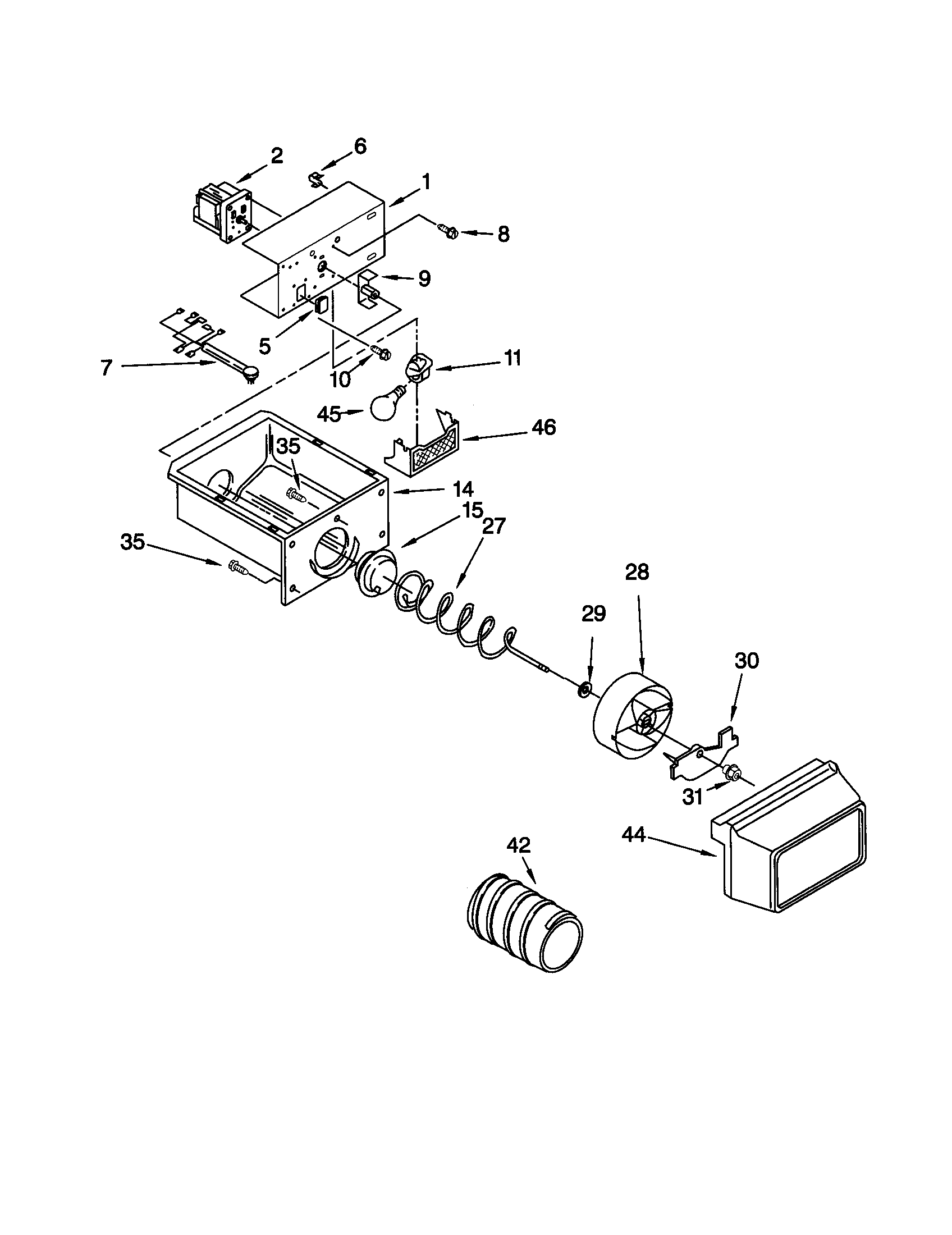 Kenmore 10659512991 motor and ice container diagram