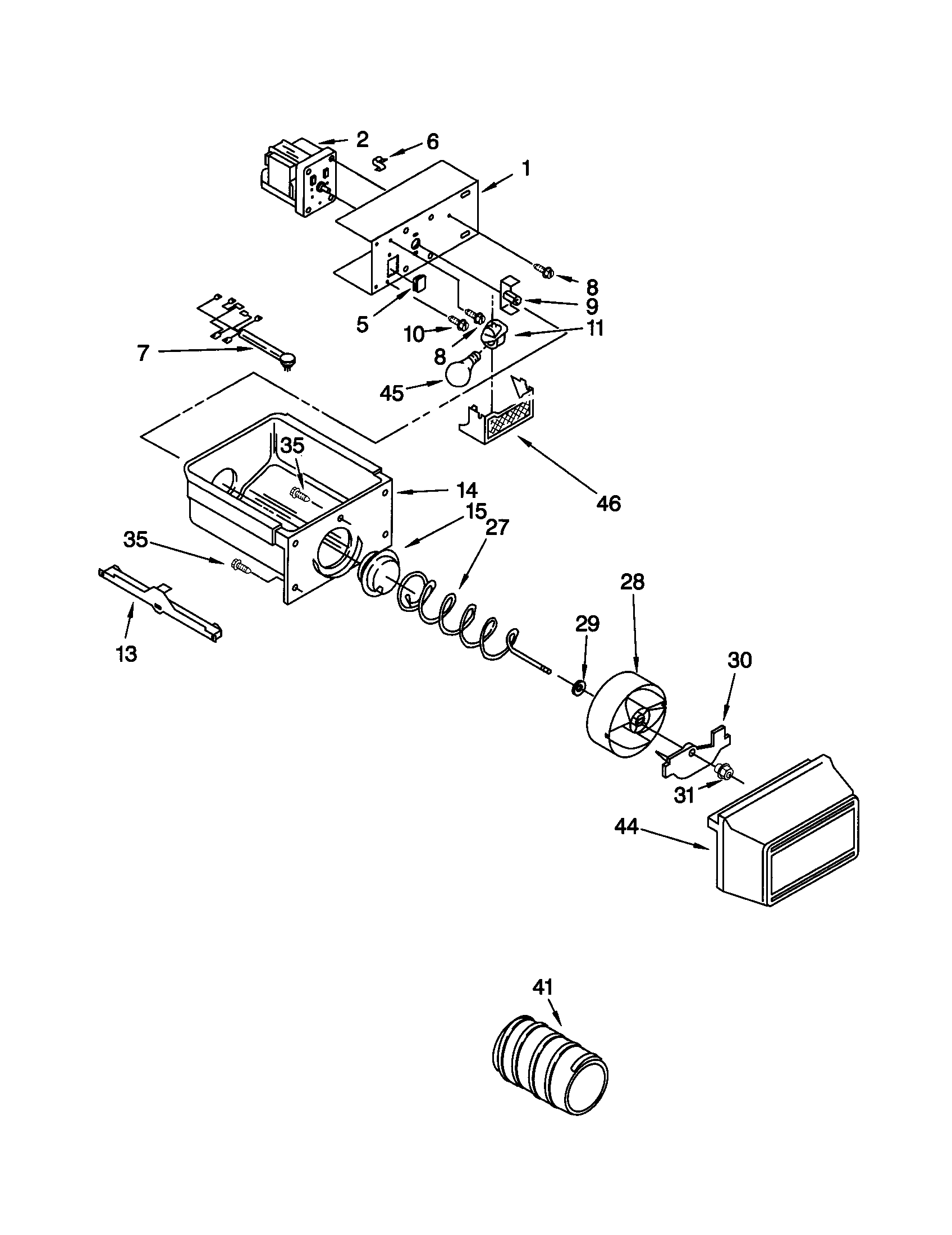Kenmore 10659212991 motor and ice container diagram