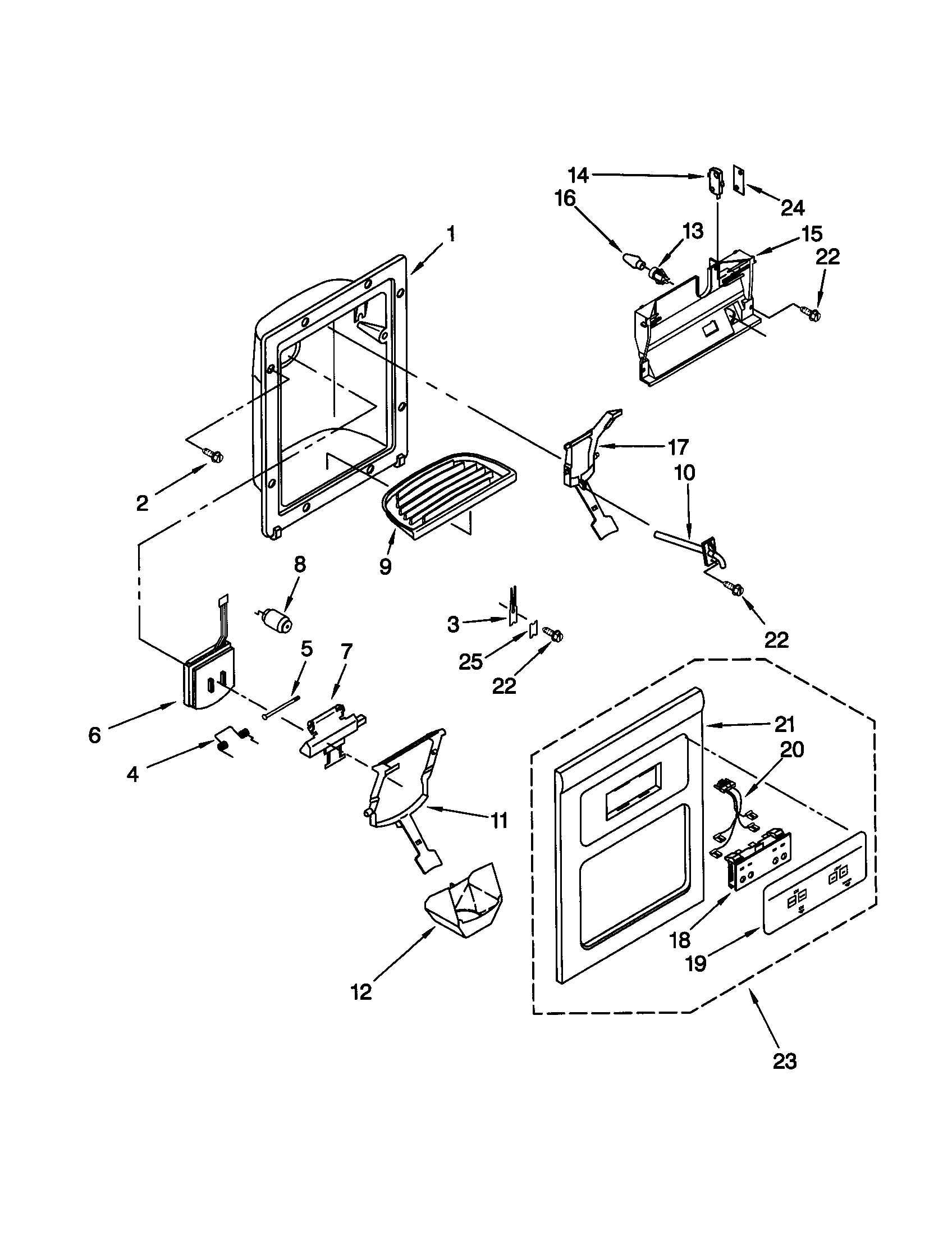 Kenmore 10659709992 dispenser front diagram