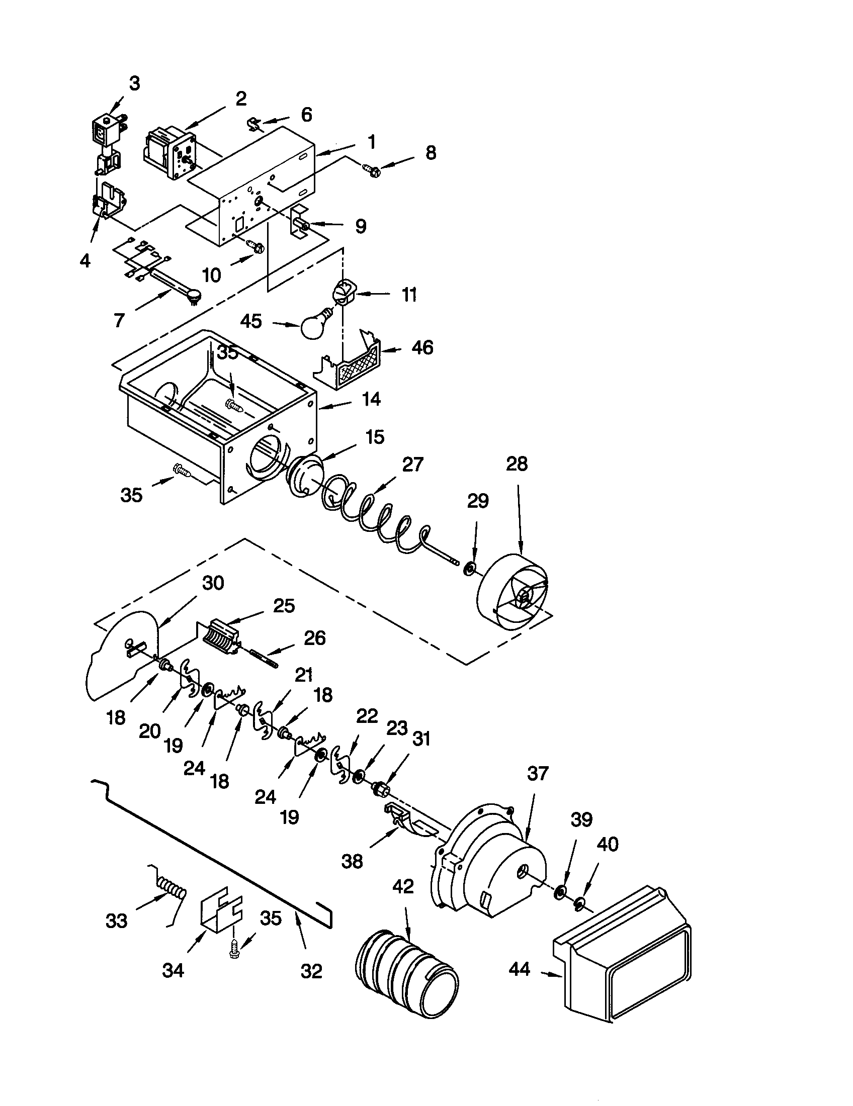 Kenmore 10650032001 motor and ice container diagram