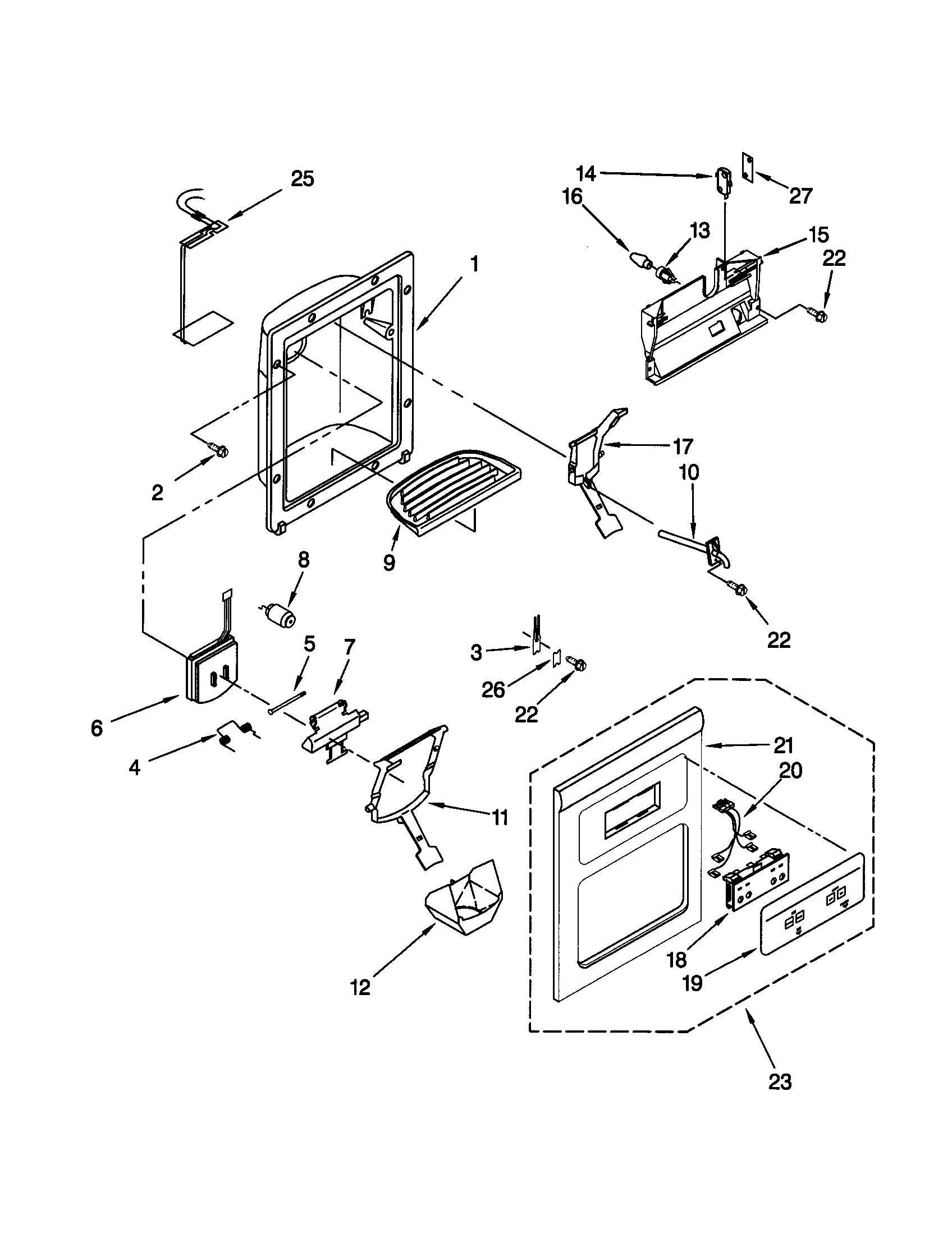 Kenmore 10650032001 dispenser front diagram