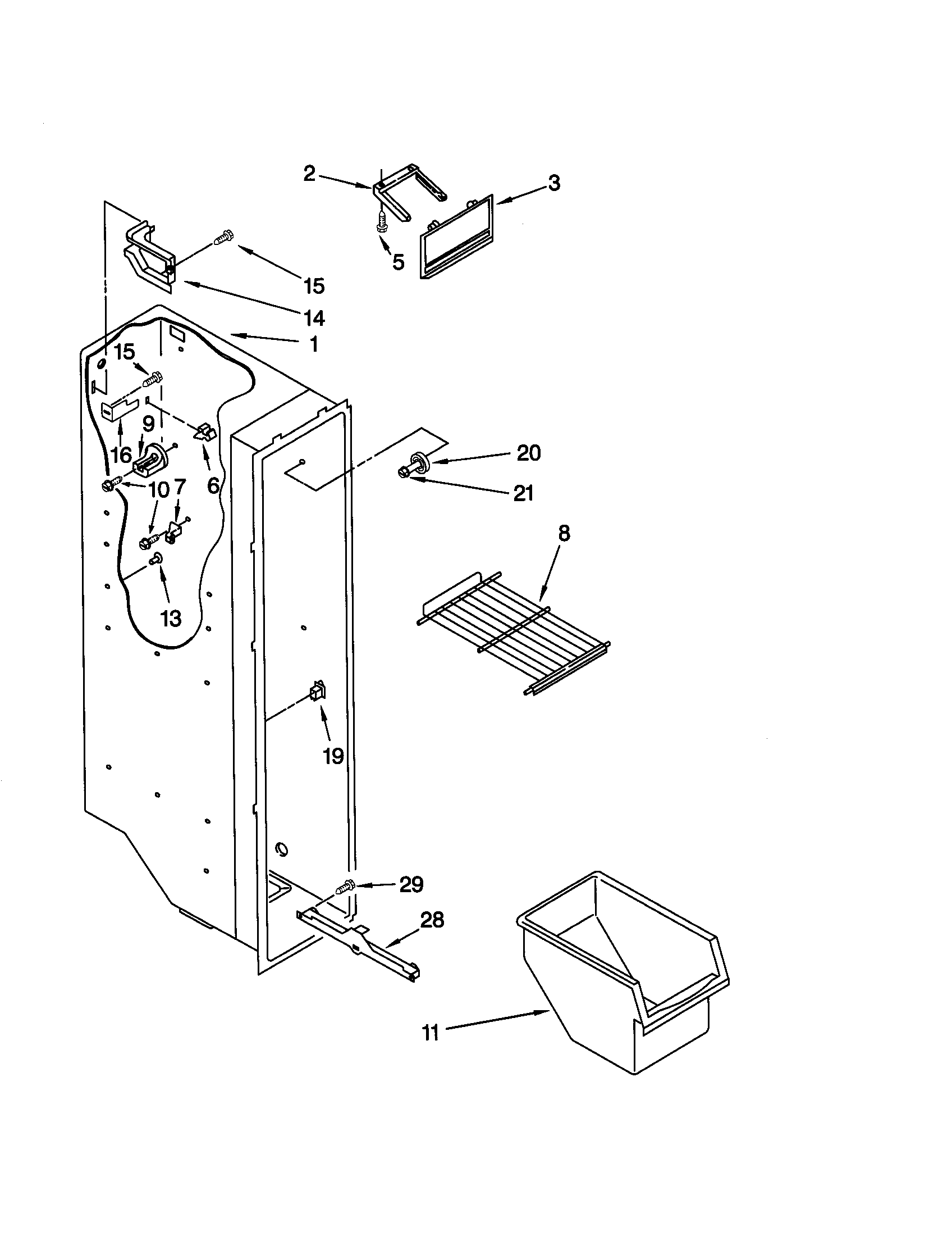 Kenmore 10659097991 freezer liner diagram