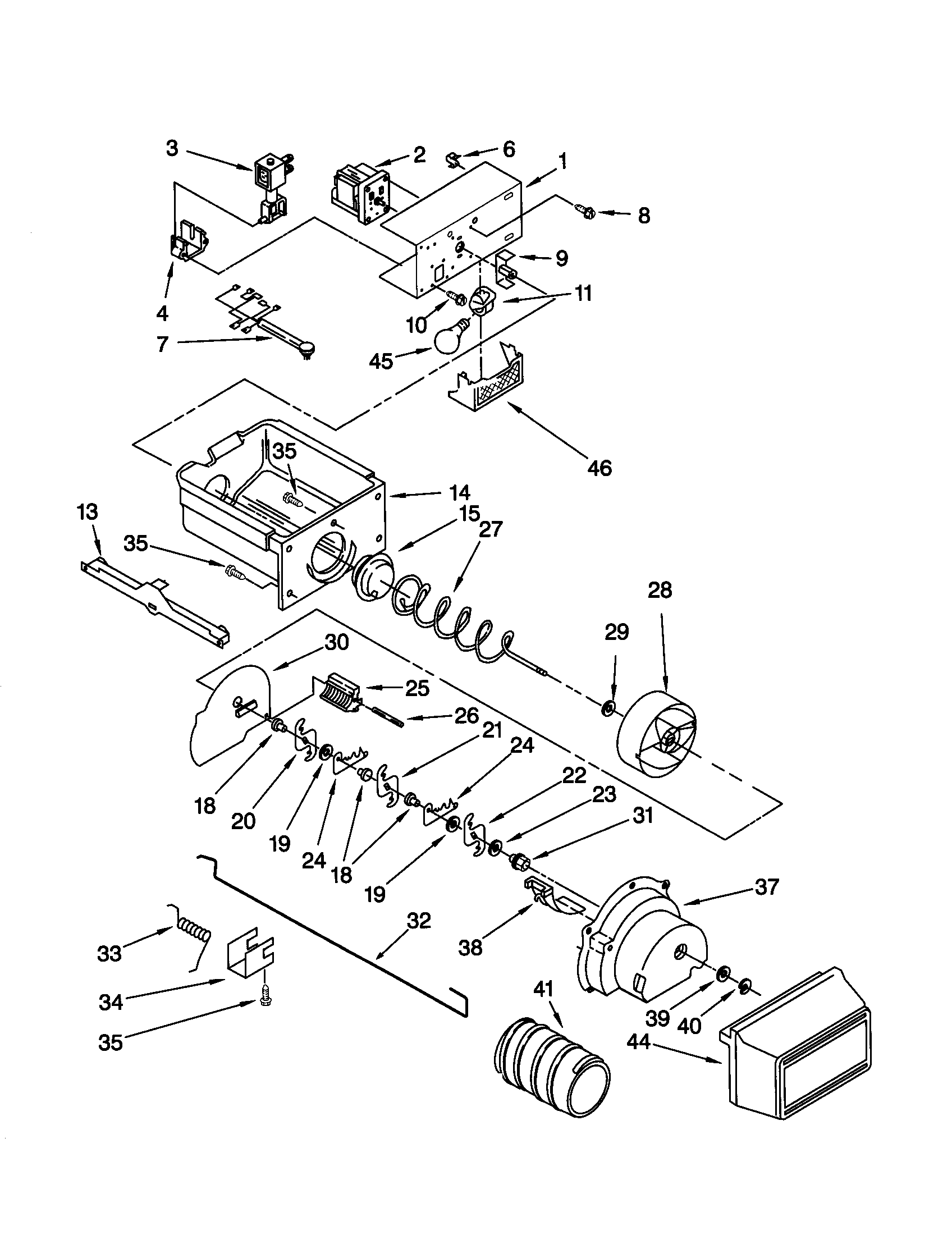 Kenmore 10659045992 motor and ice container diagram