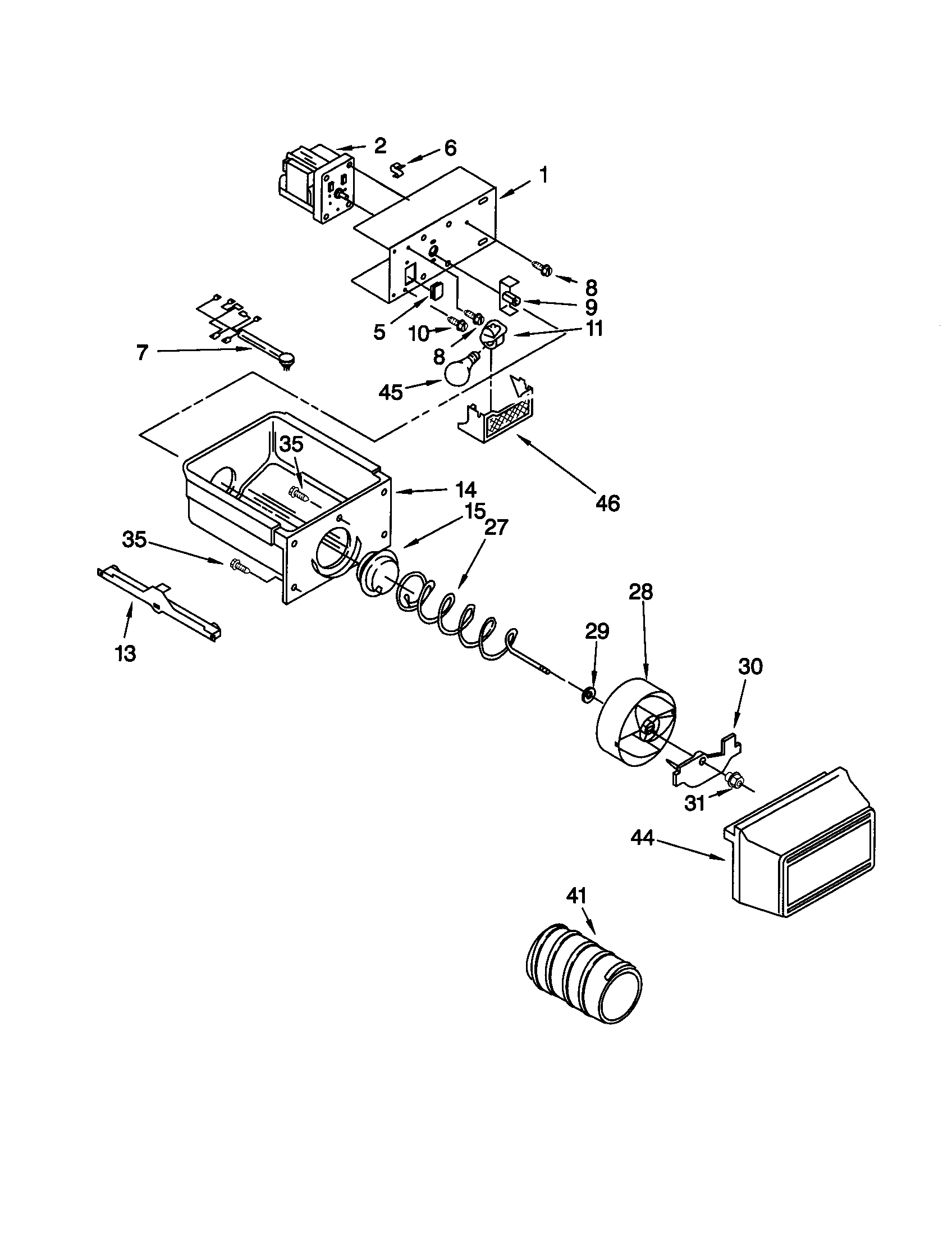 Kenmore 10659232991 motor and ice container diagram