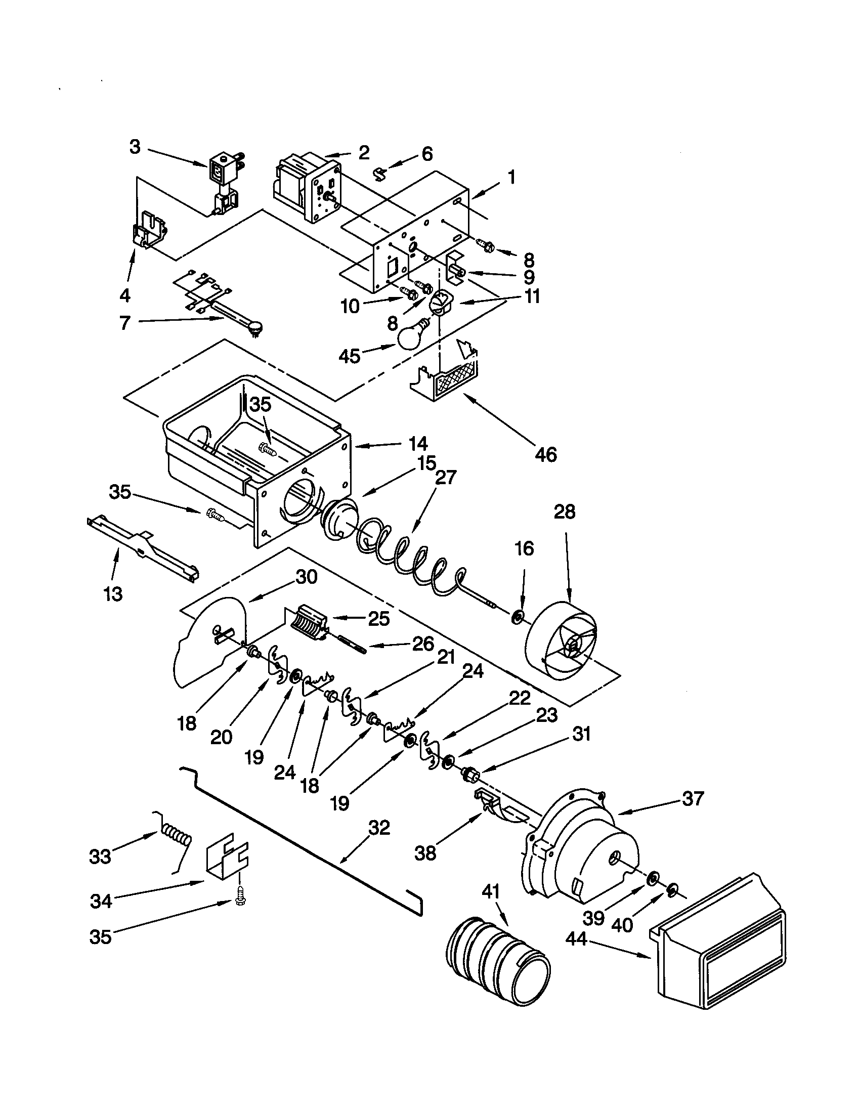 Kenmore 10659245992 motor and ice container diagram