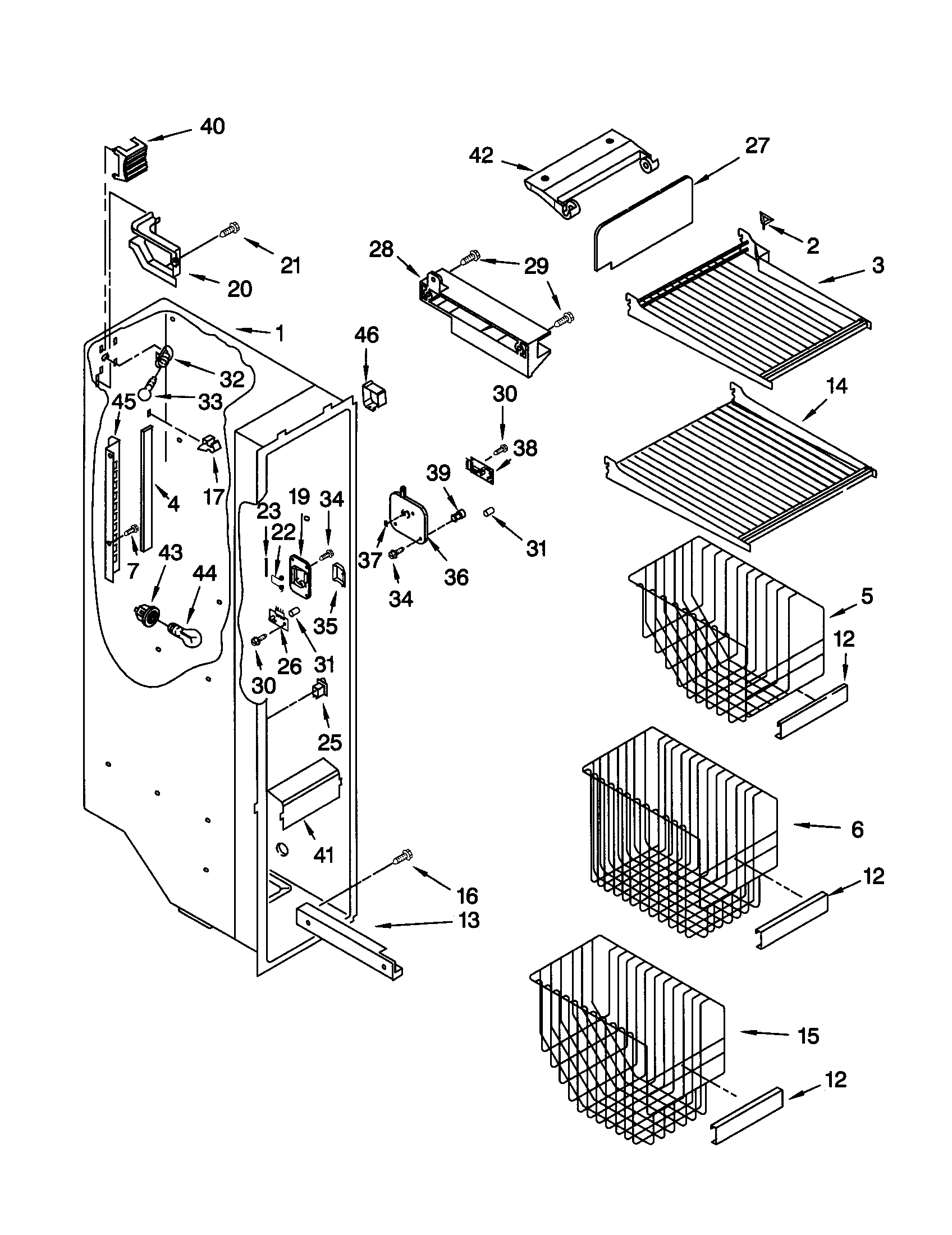 Kenmore Elite 10650594001 freezer liner diagram