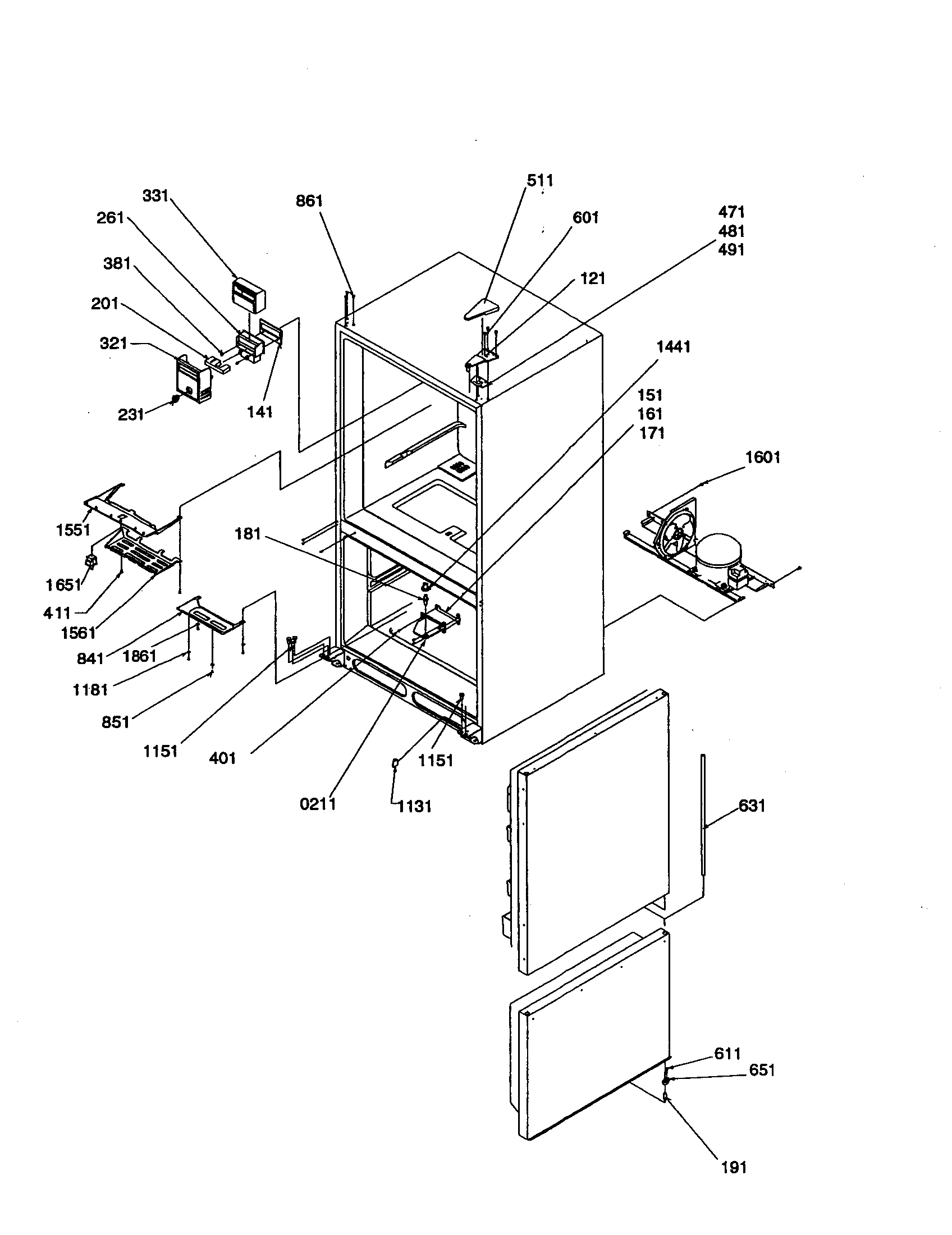 Kenmore 59670004001 control, hinges and shields diagram