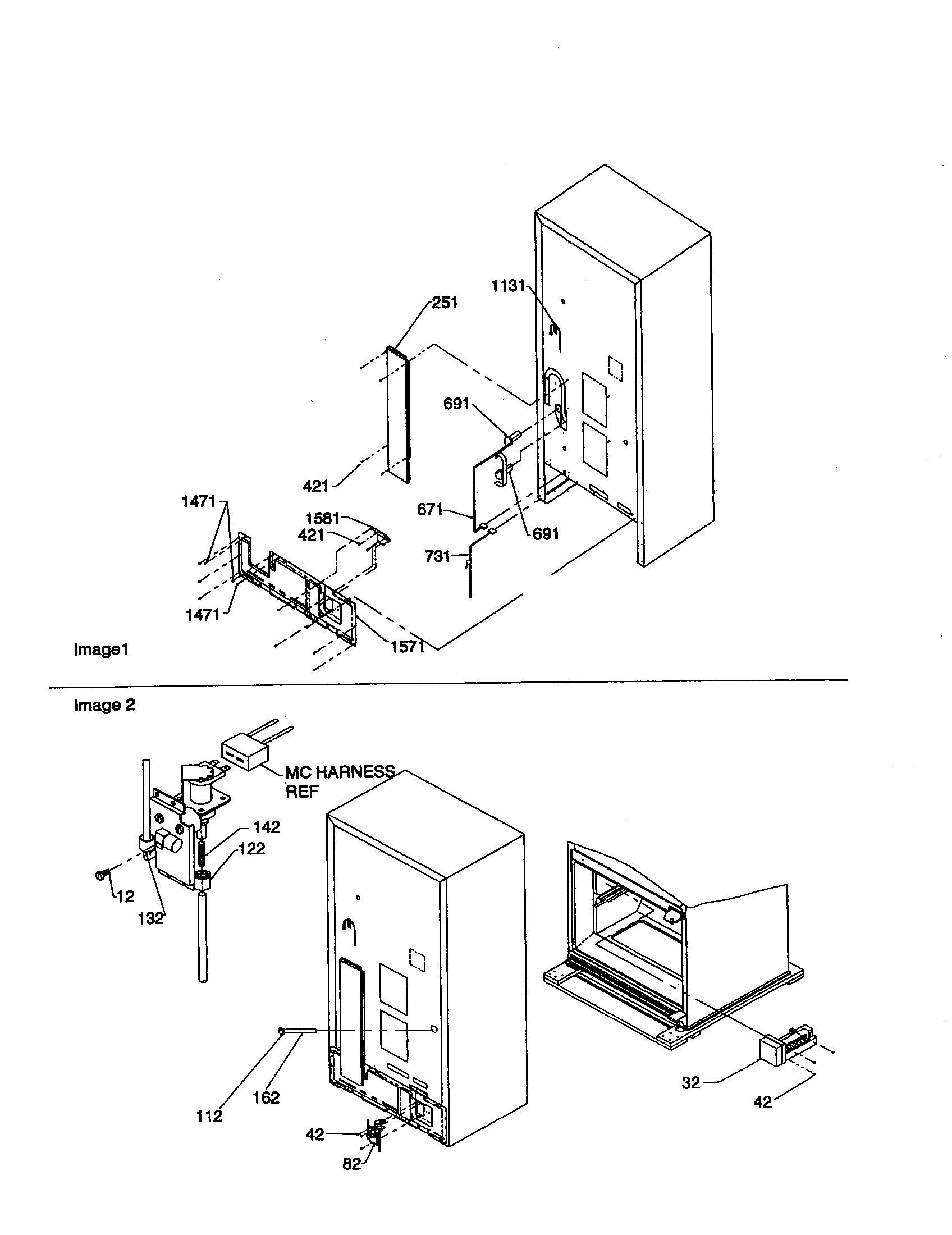 Kenmore 59670004001 cabinet back/water valve assembly diagram