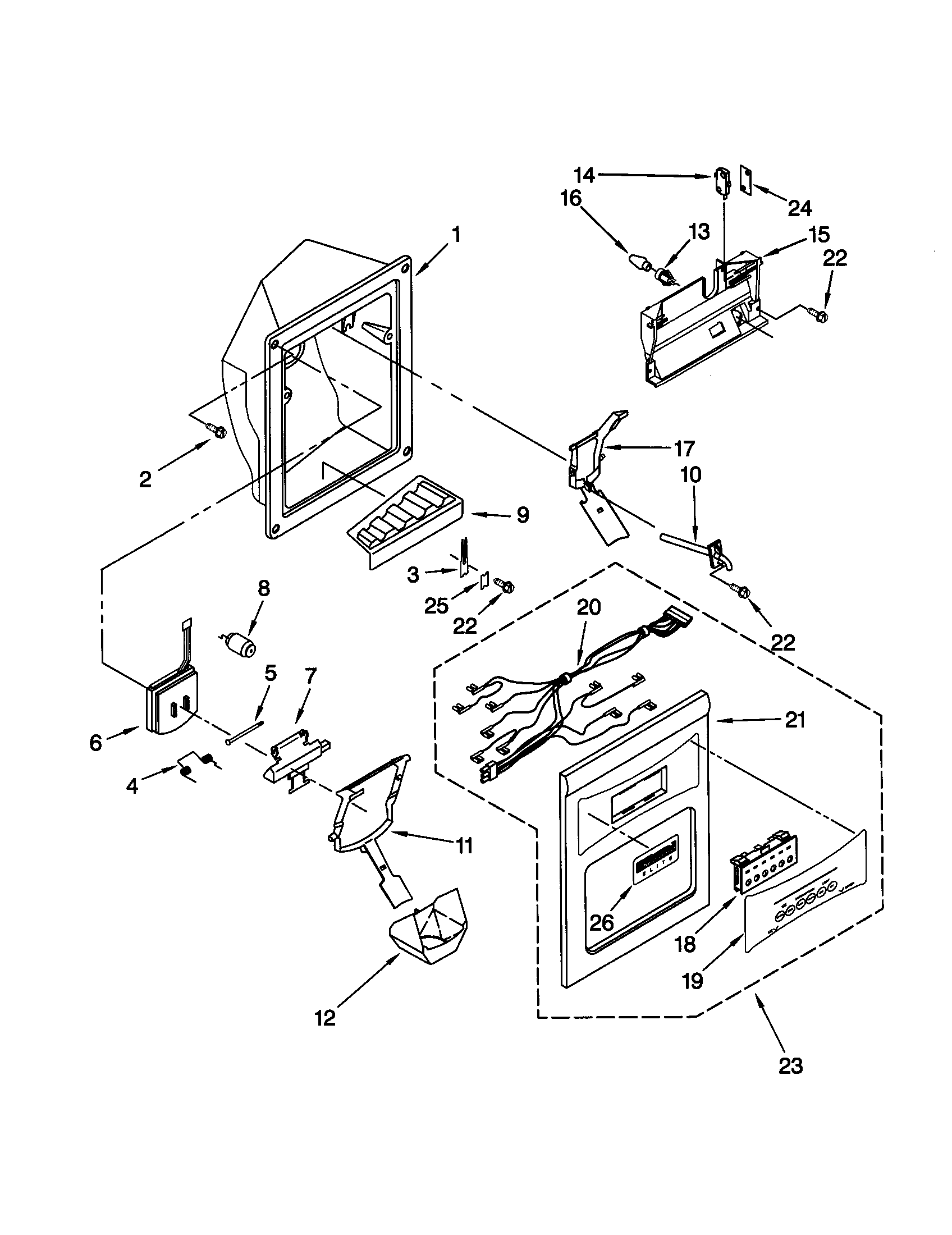 Kenmore Elite 10650794000 dispenser front diagram