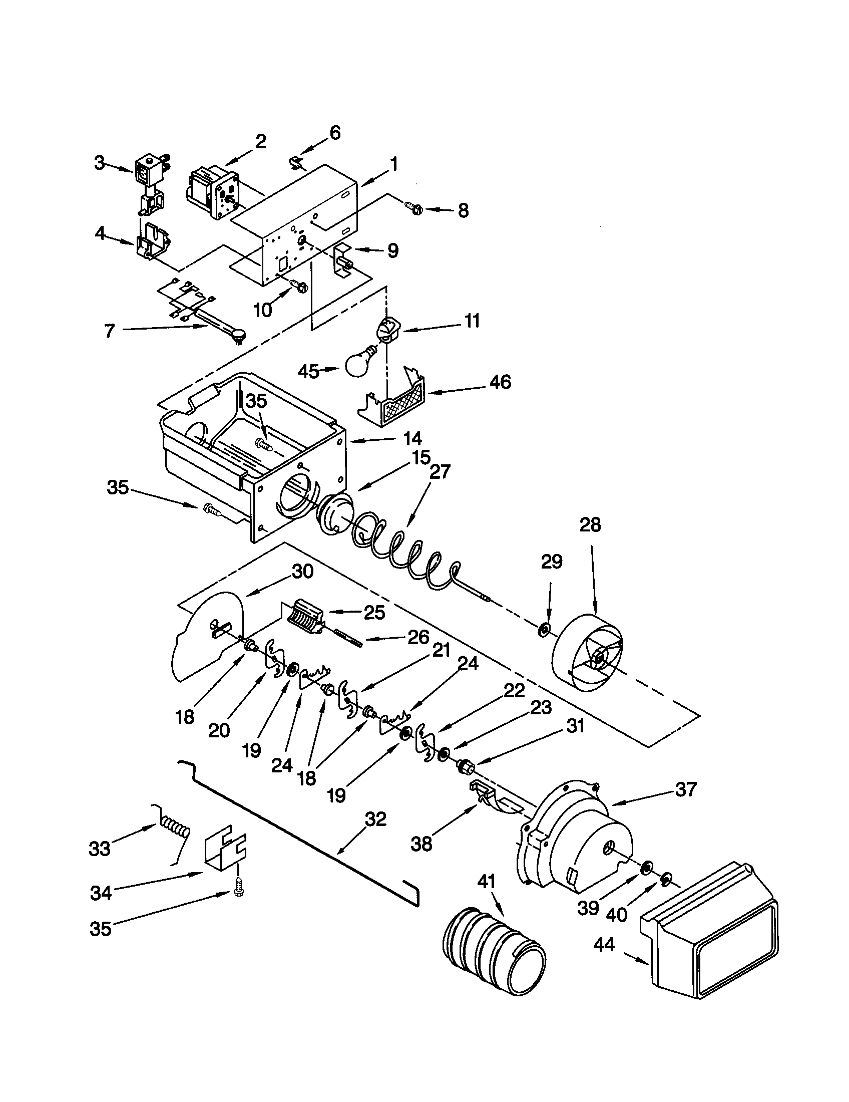Kenmore 10659742991 motor and ice container diagram