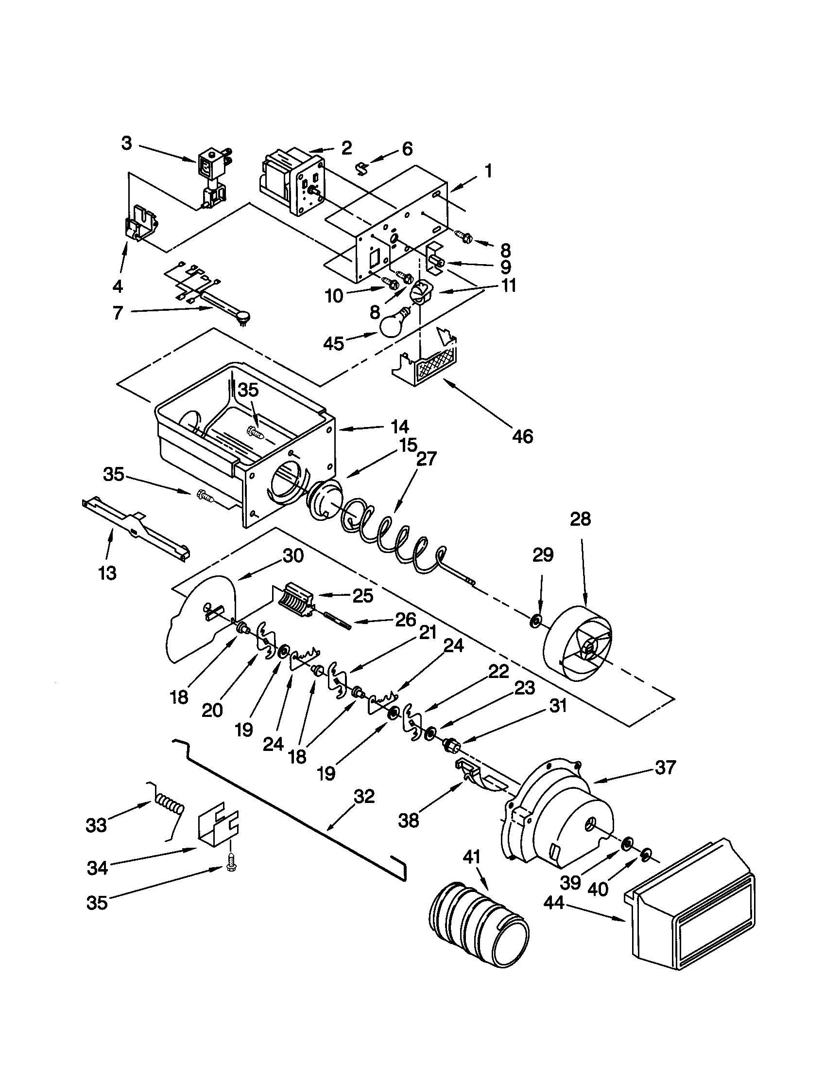 Kenmore 10659269990 motor and ice container diagram