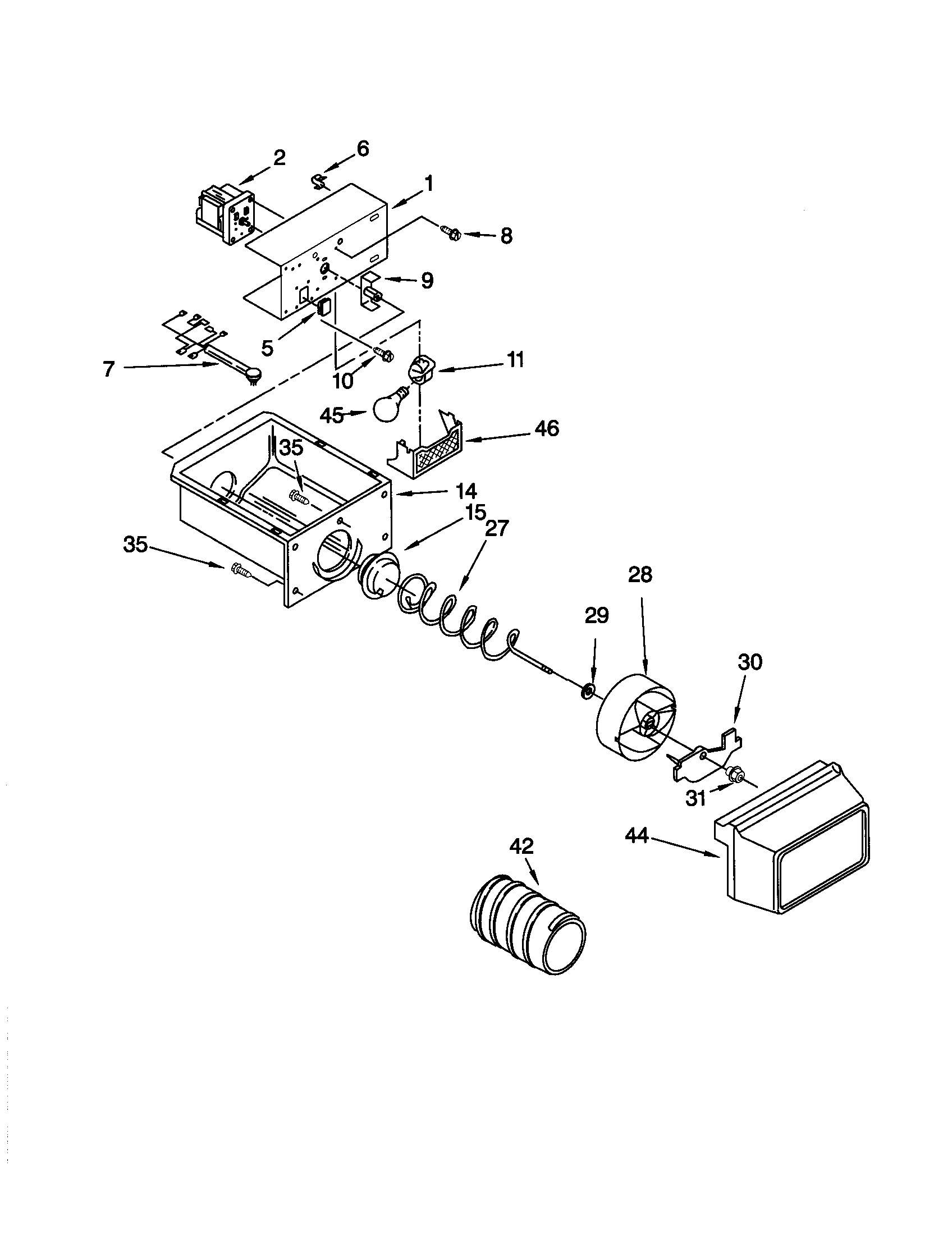 Kenmore 10659512990 motor and ice container diagram