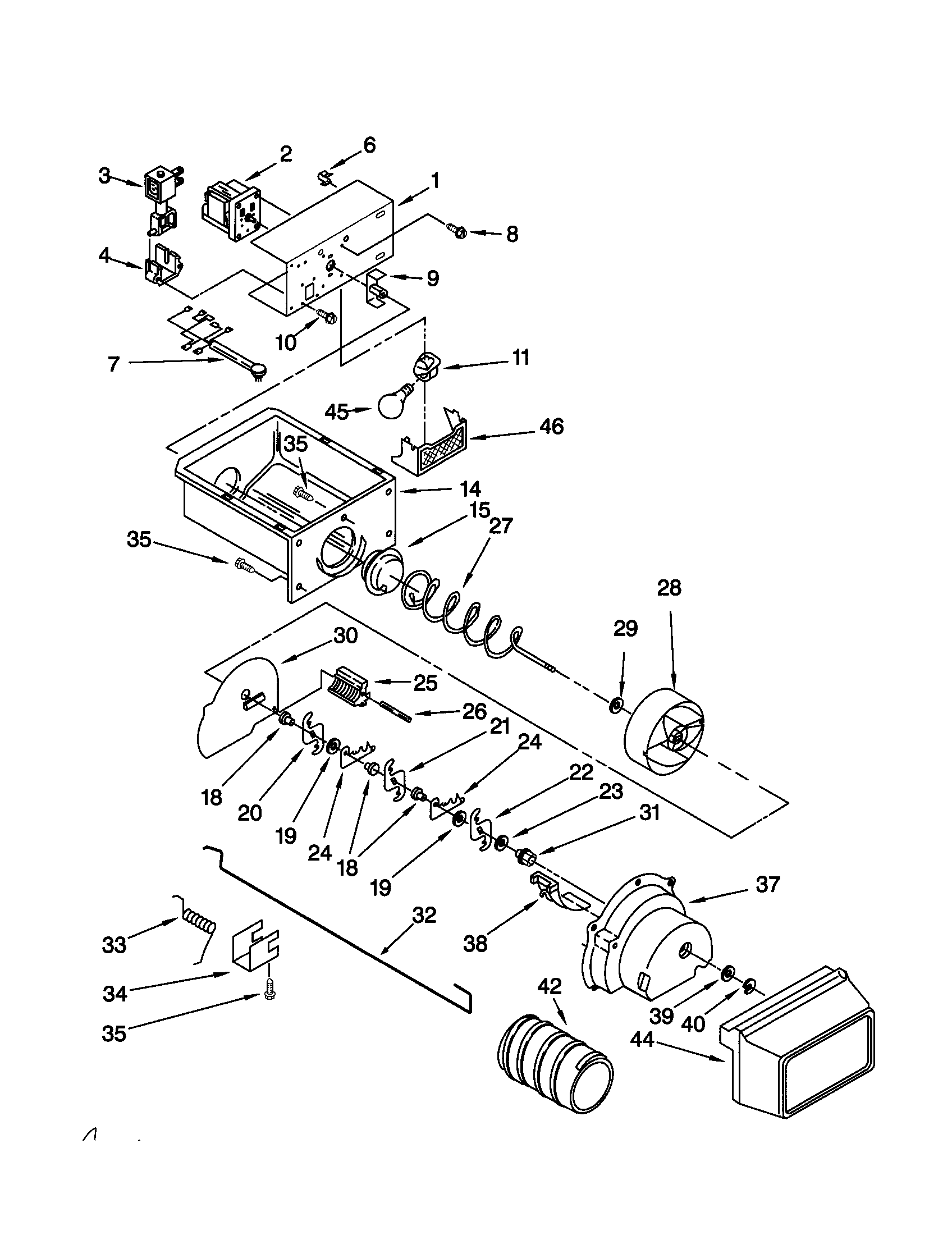 Kenmore 10659542991 motor and ice container diagram