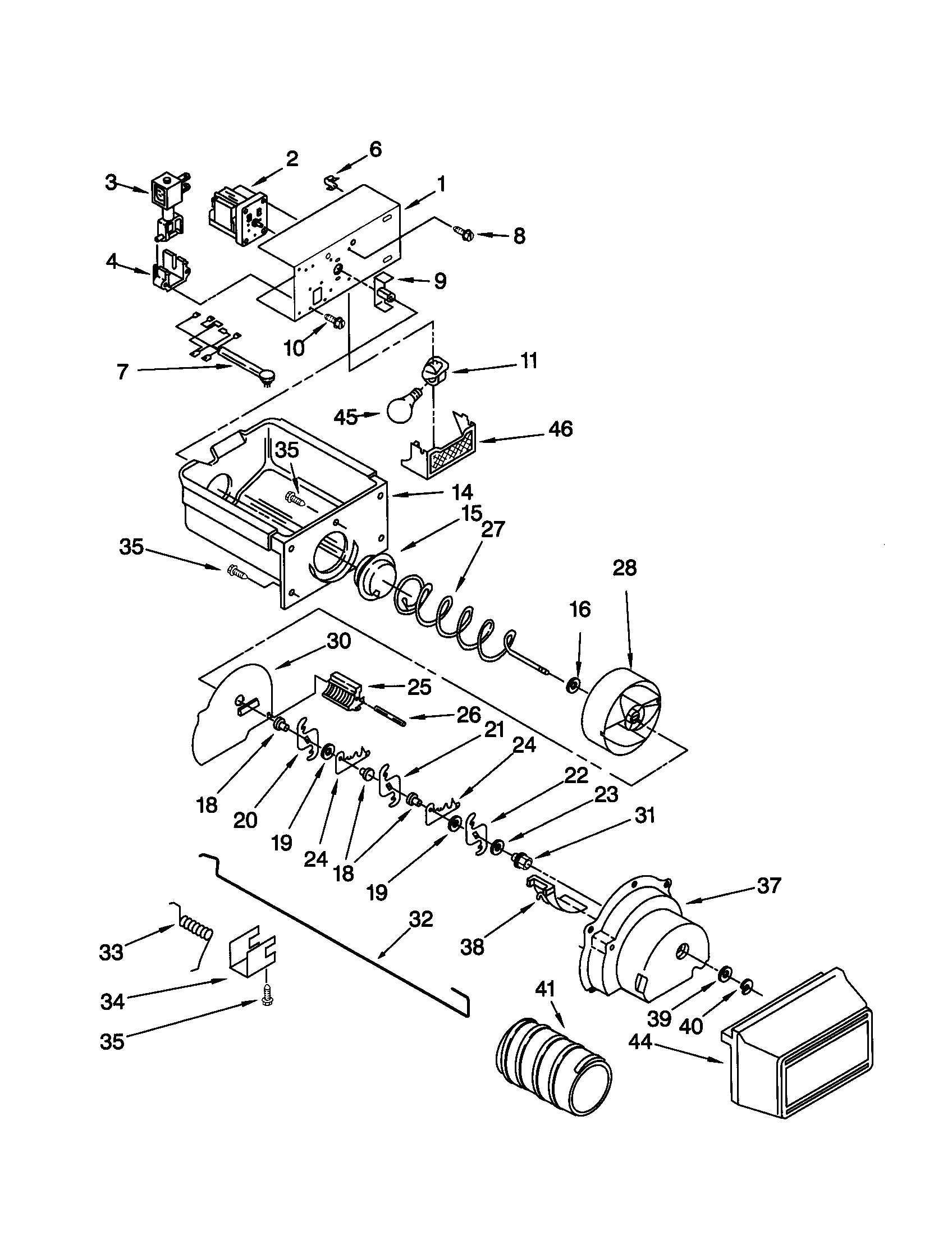 Kenmore 10659762990 motor and ice container diagram