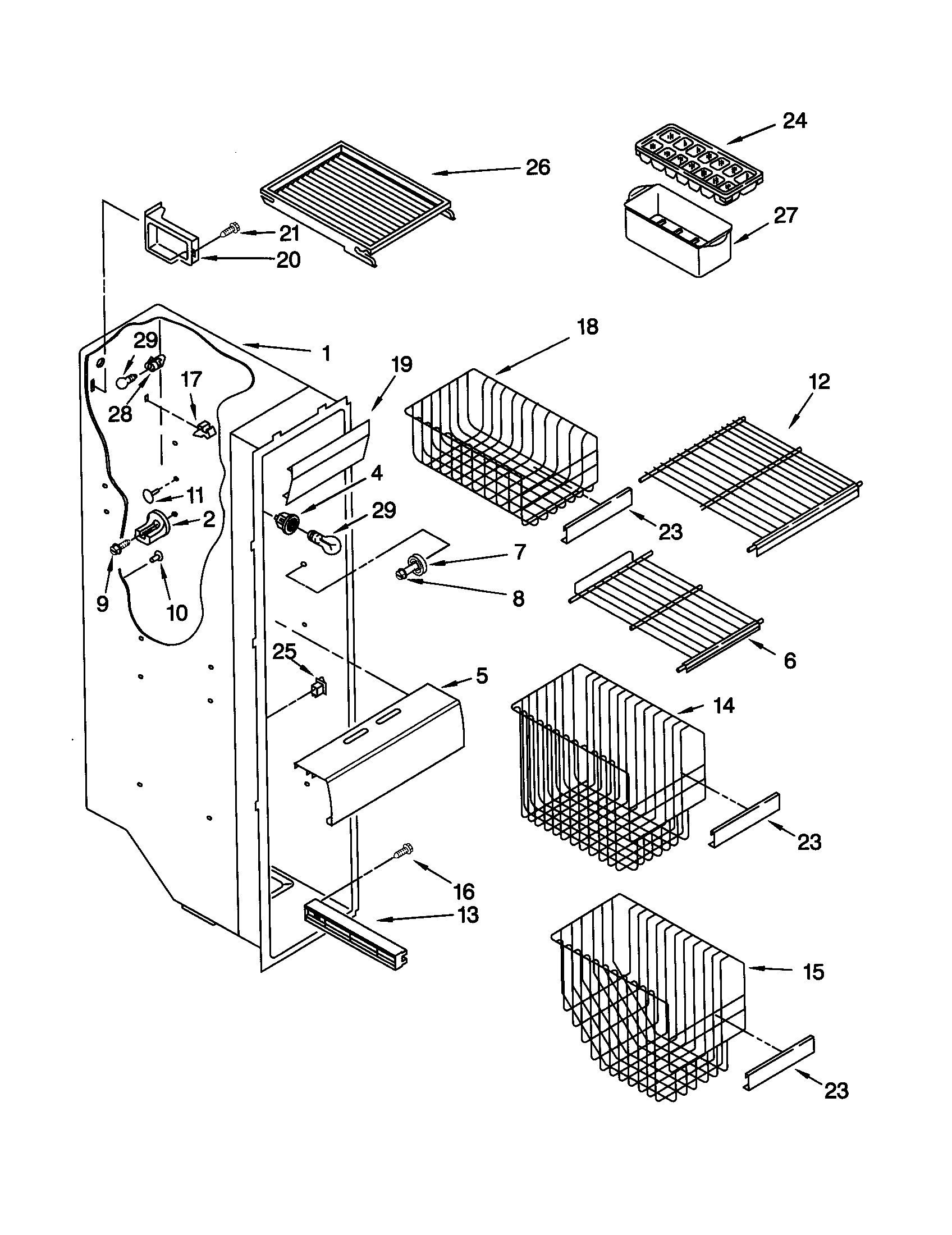 Kenmore 10648562891 freezer liner diagram