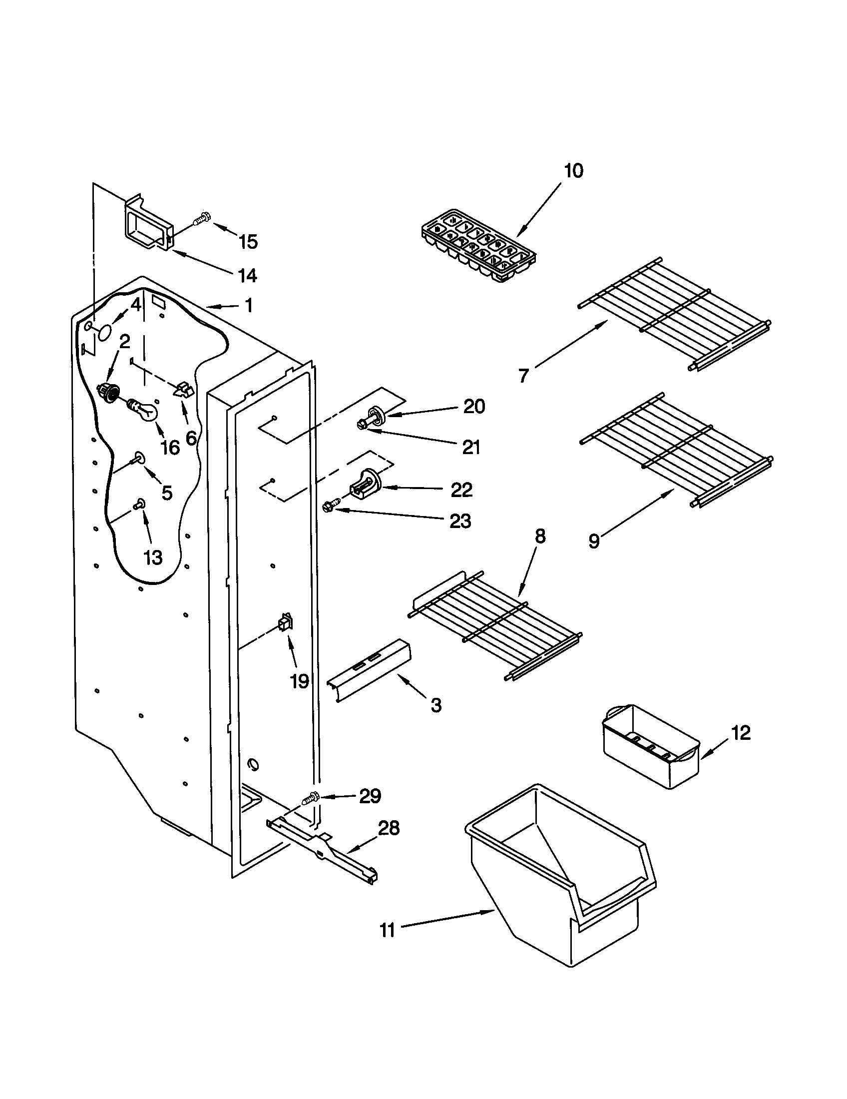 Kenmore 10648262891 freezer liner diagram