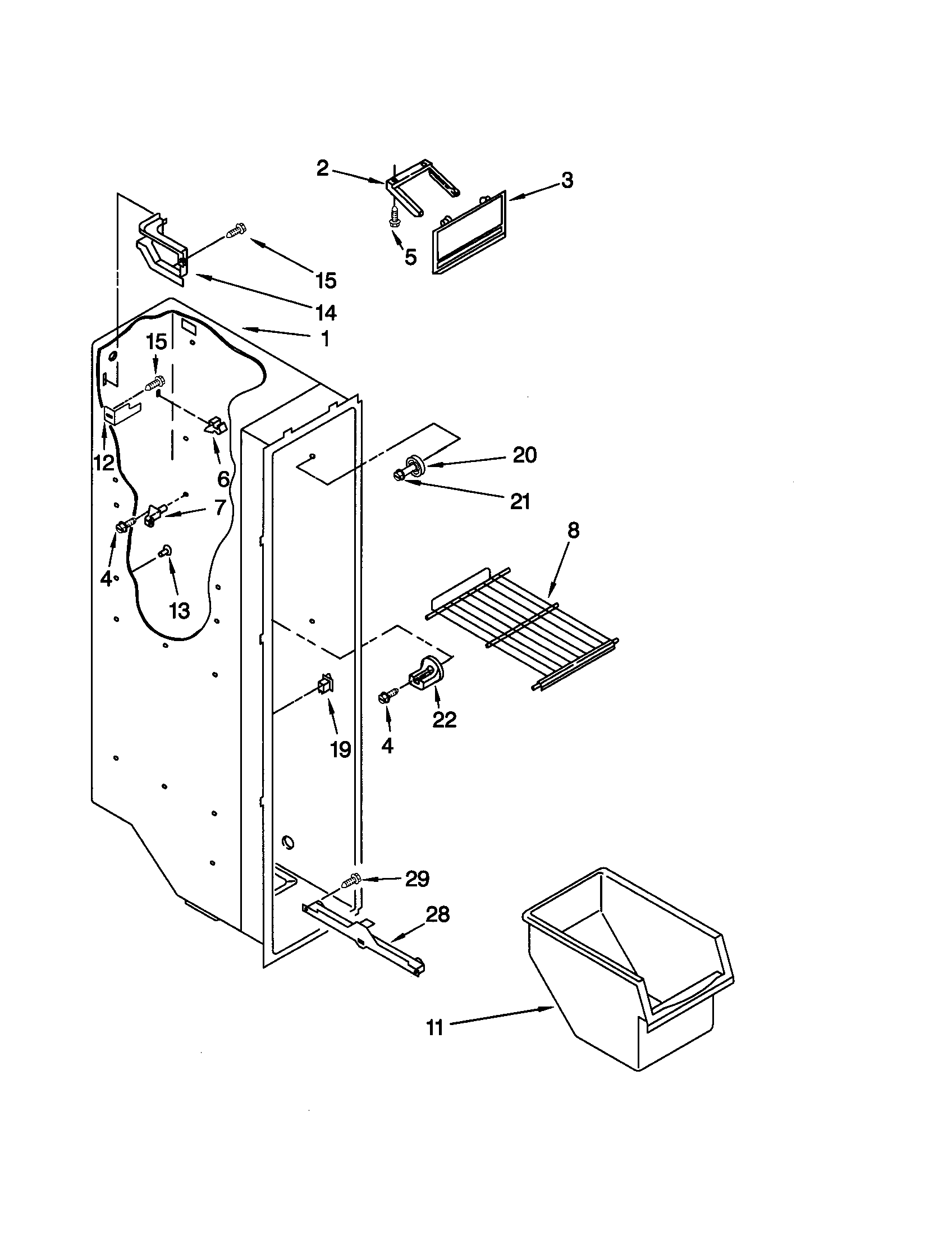 Kenmore 10659227991 freezer liner diagram