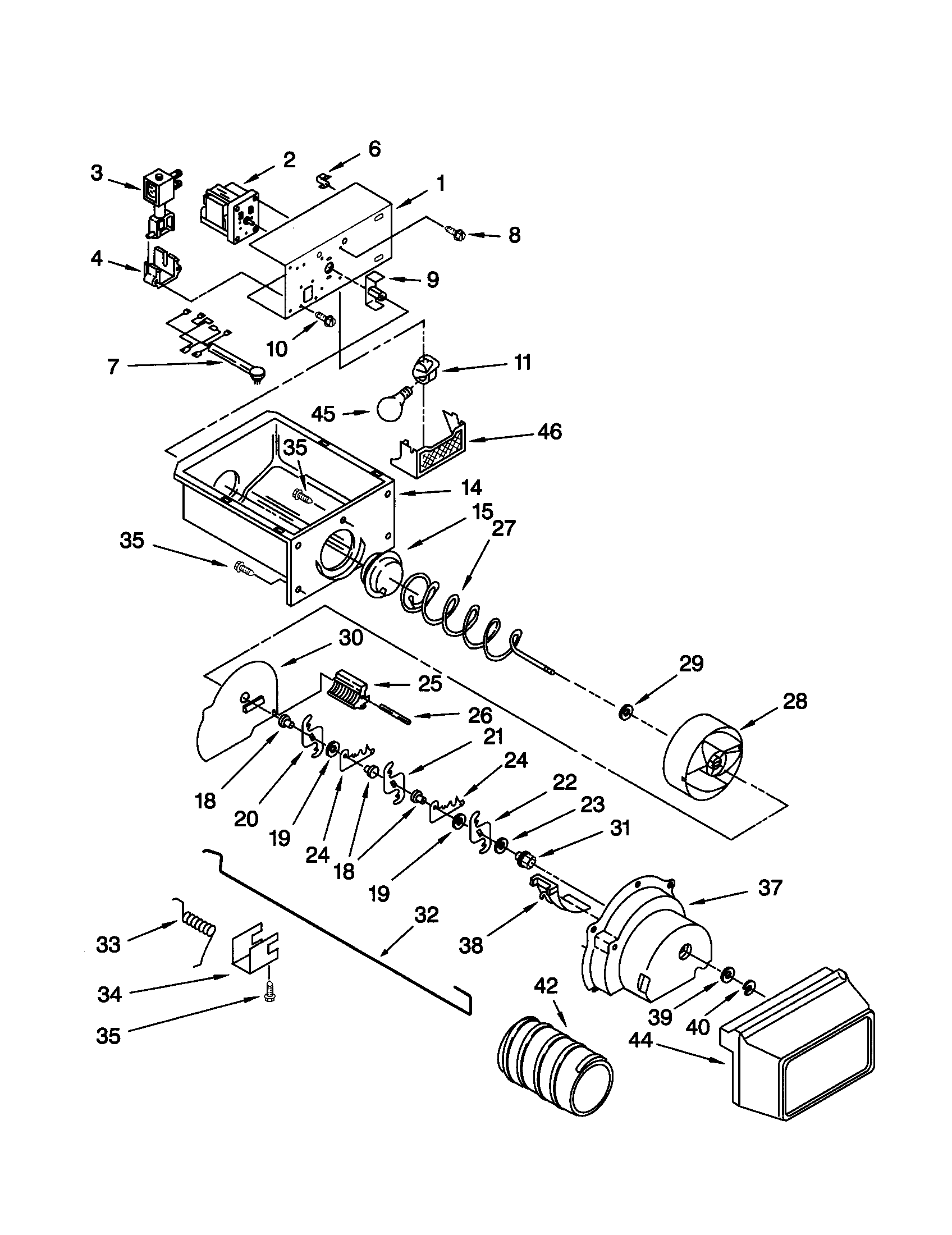 Kenmore 10659502990 motor and ice container diagram