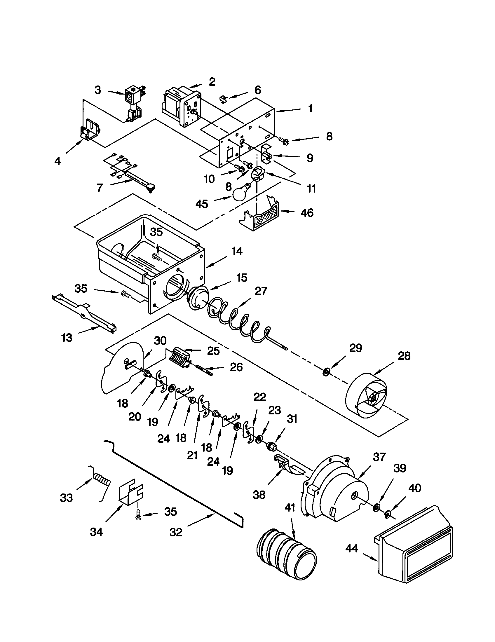 Kenmore 10650264991 motor and ice container diagram