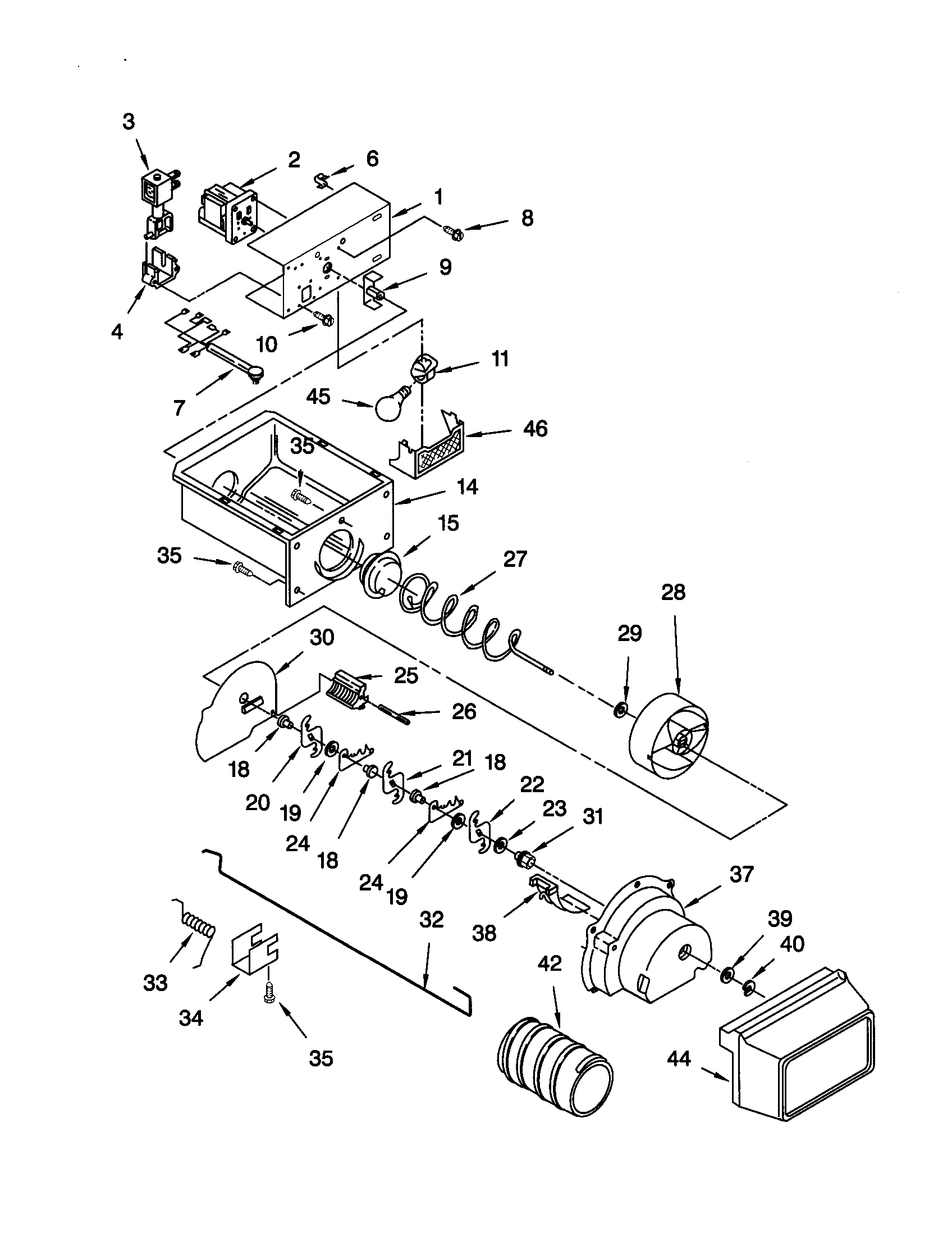Kenmore 10659597990 motor and ice container diagram