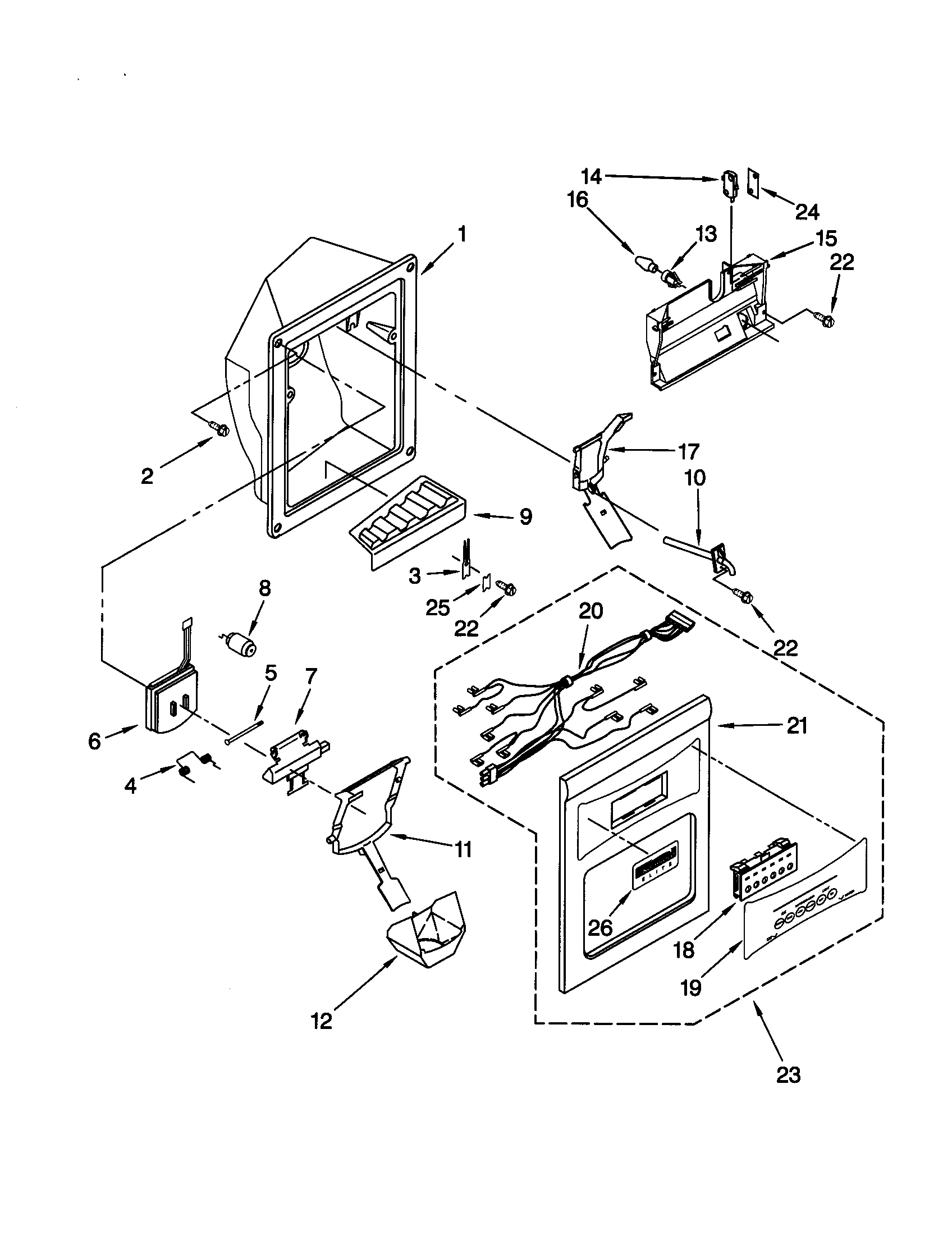 Kenmore Elite 10650599000 dispenser front diagram
