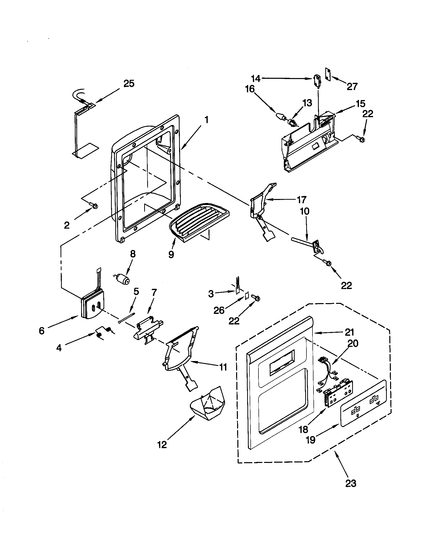 Kenmore 10650022000 dispenser front diagram