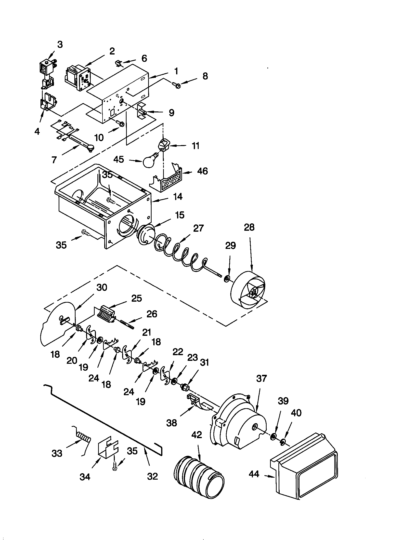 Kenmore 10650037000 motor and ice container diagram