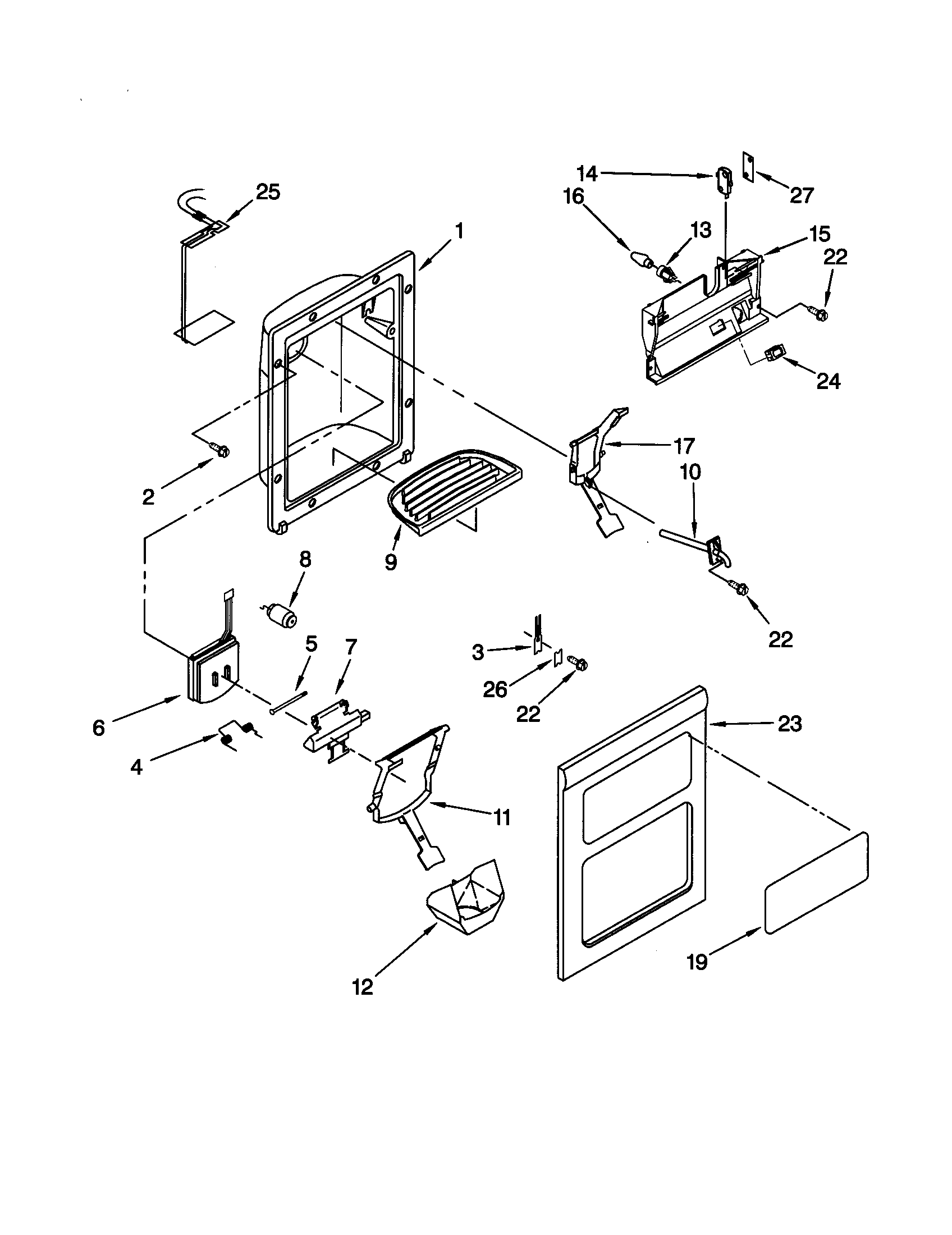 Kenmore 10659021991 dispenser front diagram