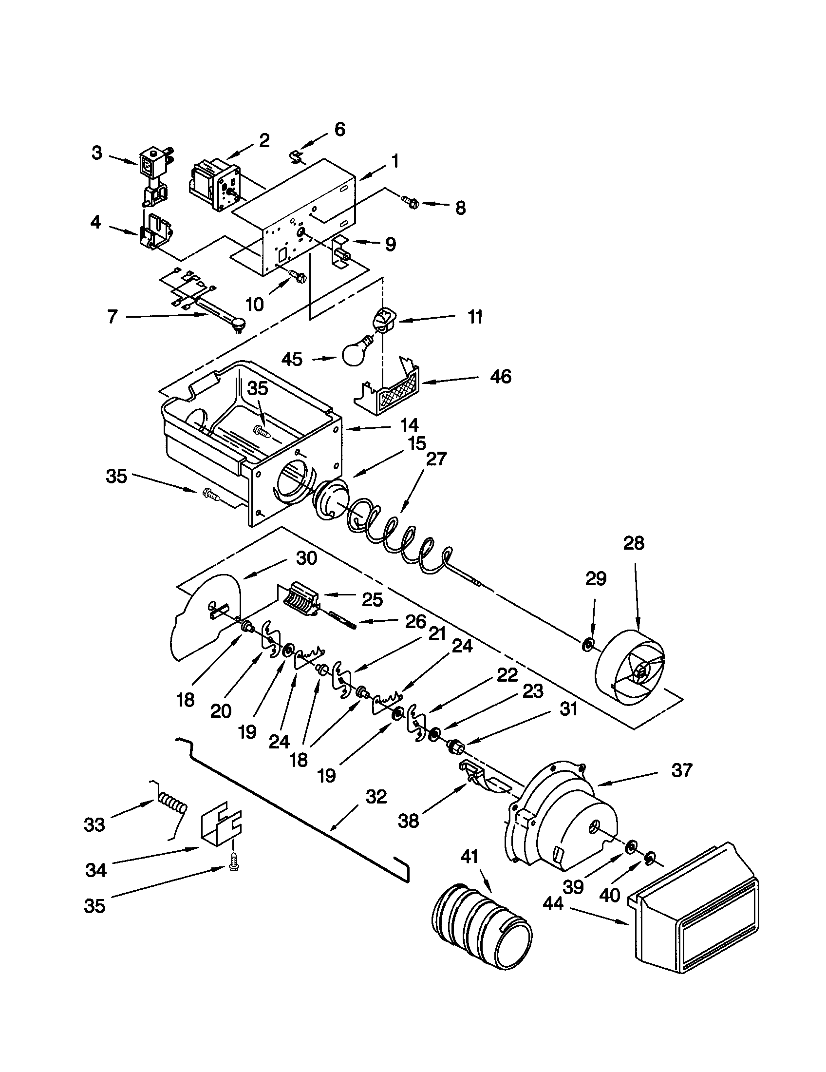 Kenmore 10659799990 motor and ice container diagram