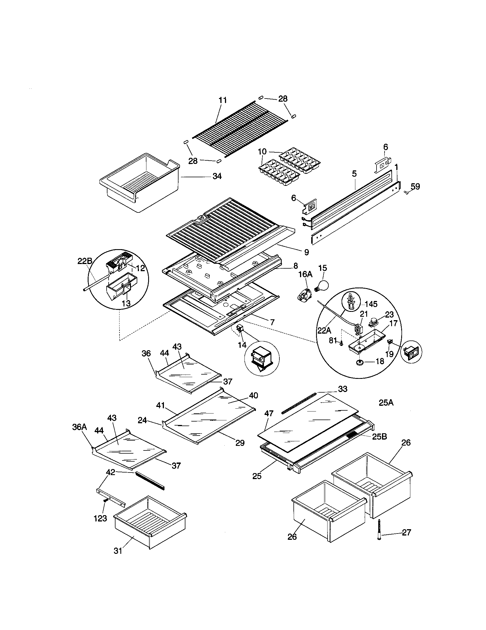 Kenmore 25360137993 shelves diagram