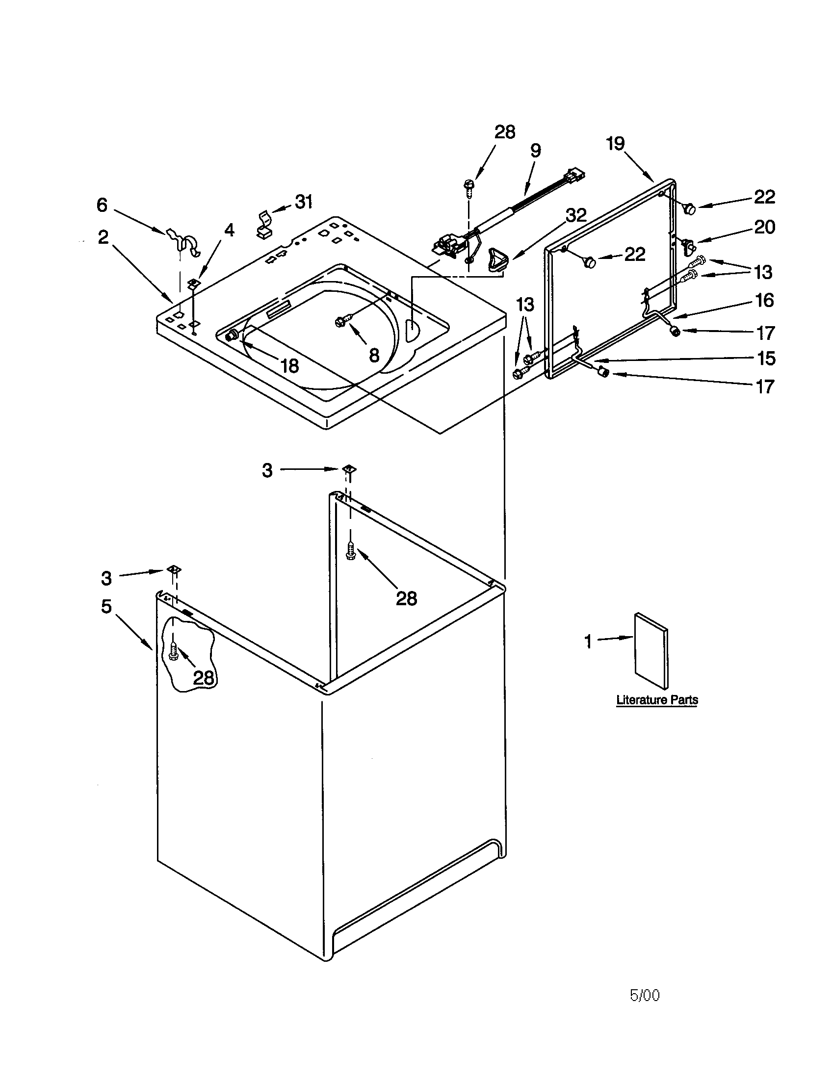 Whirlpool LXR9445JQ0 top and cabinet diagram