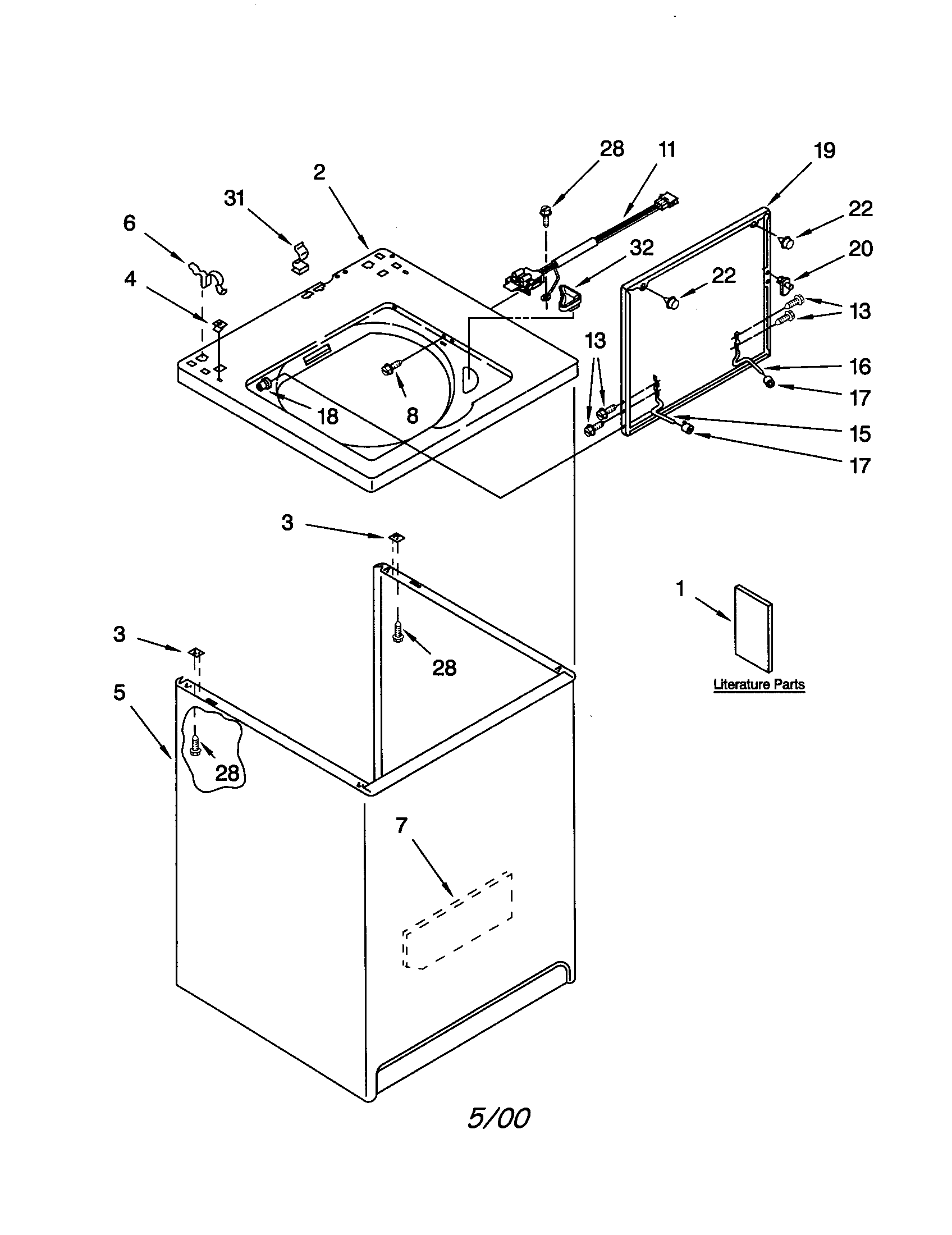 Whirlpool LSQ9600JQ0 top and cabinet diagram
