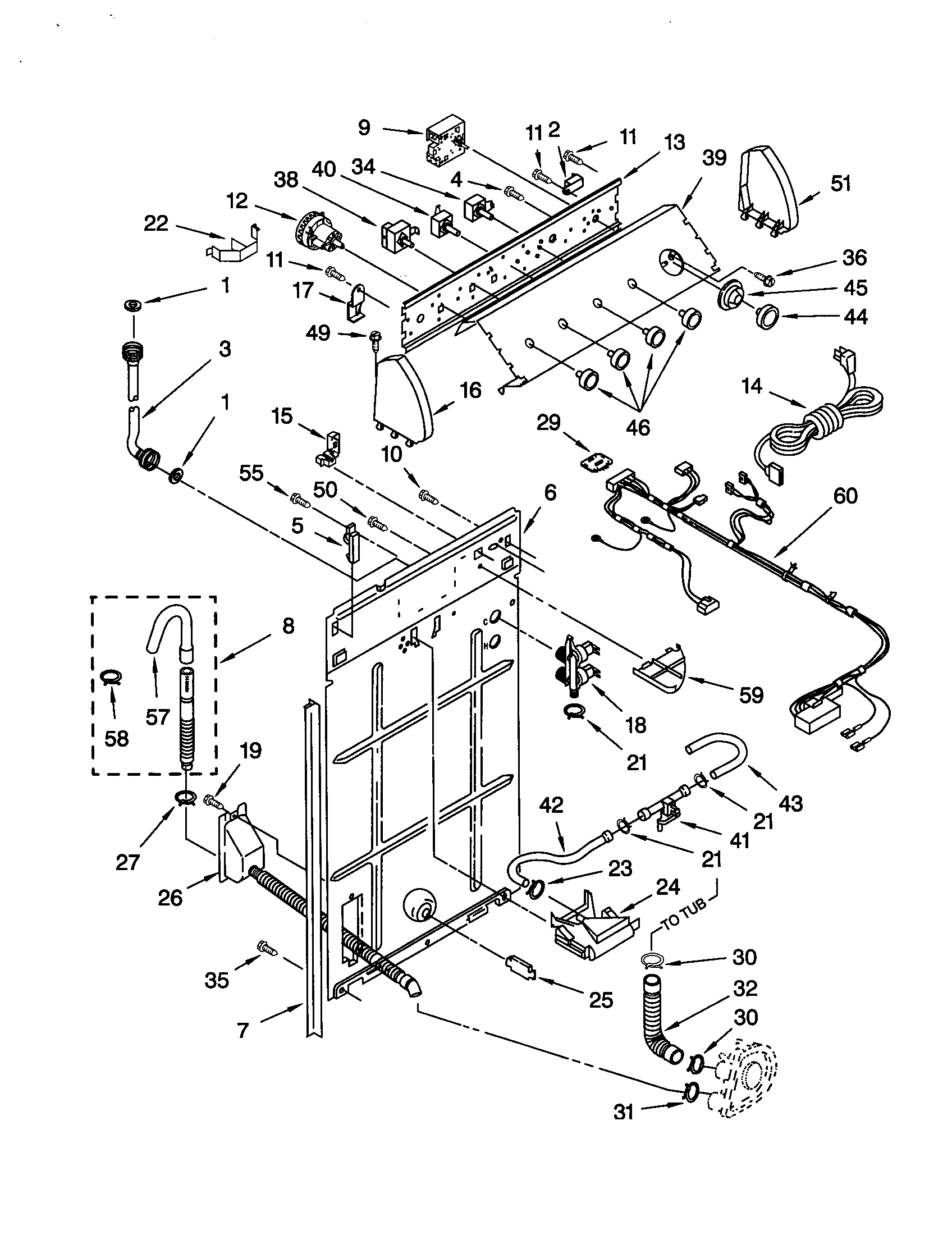 Whirlpool LSQ9600JQ0 controls and rear panel diagram