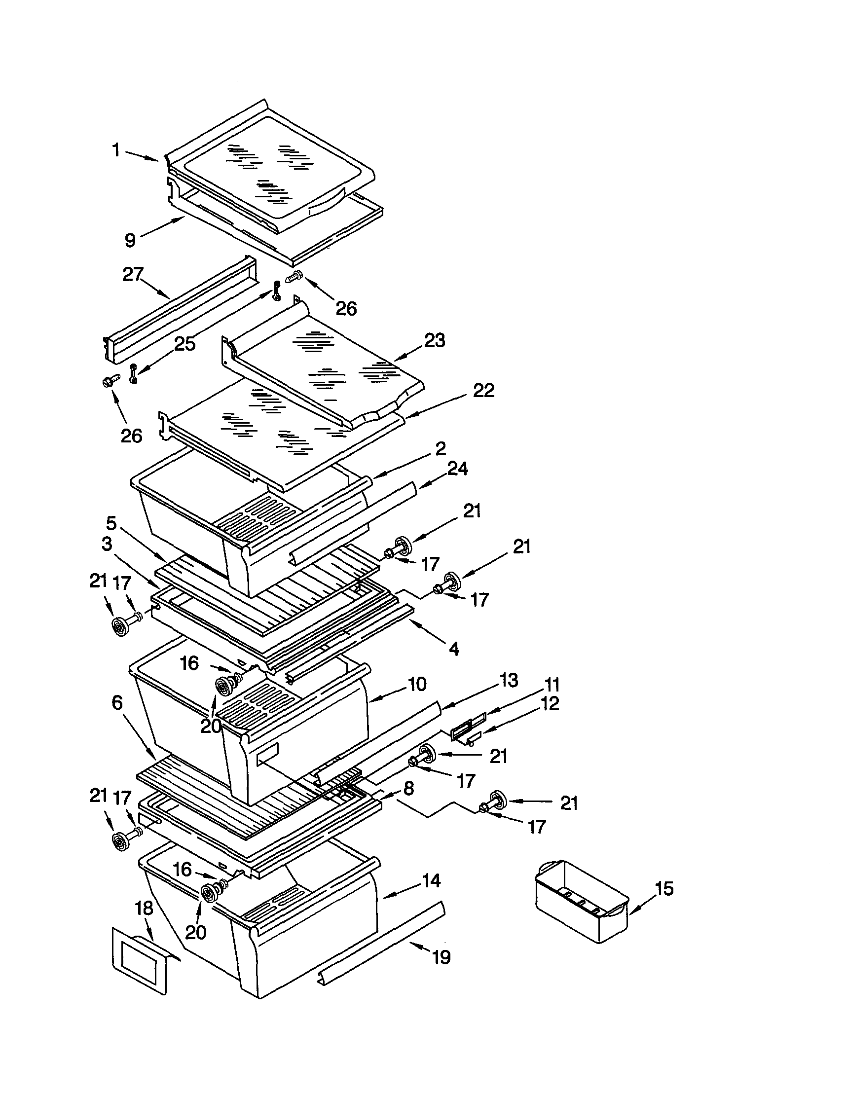 Whirlpool GD25SFXHS03 refrigerator shelf diagram