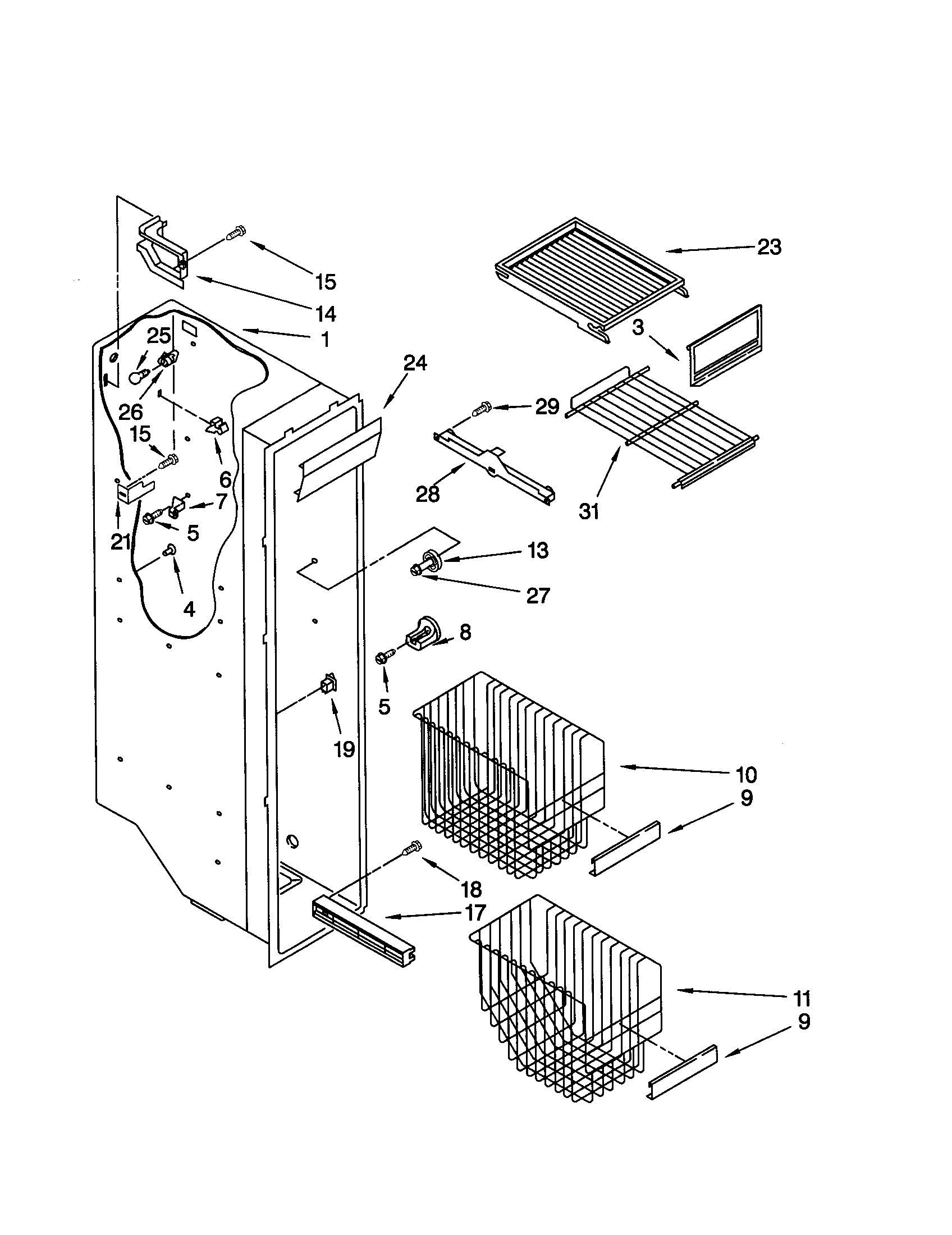 Whirlpool GD25SFXHS03 freezer liner diagram