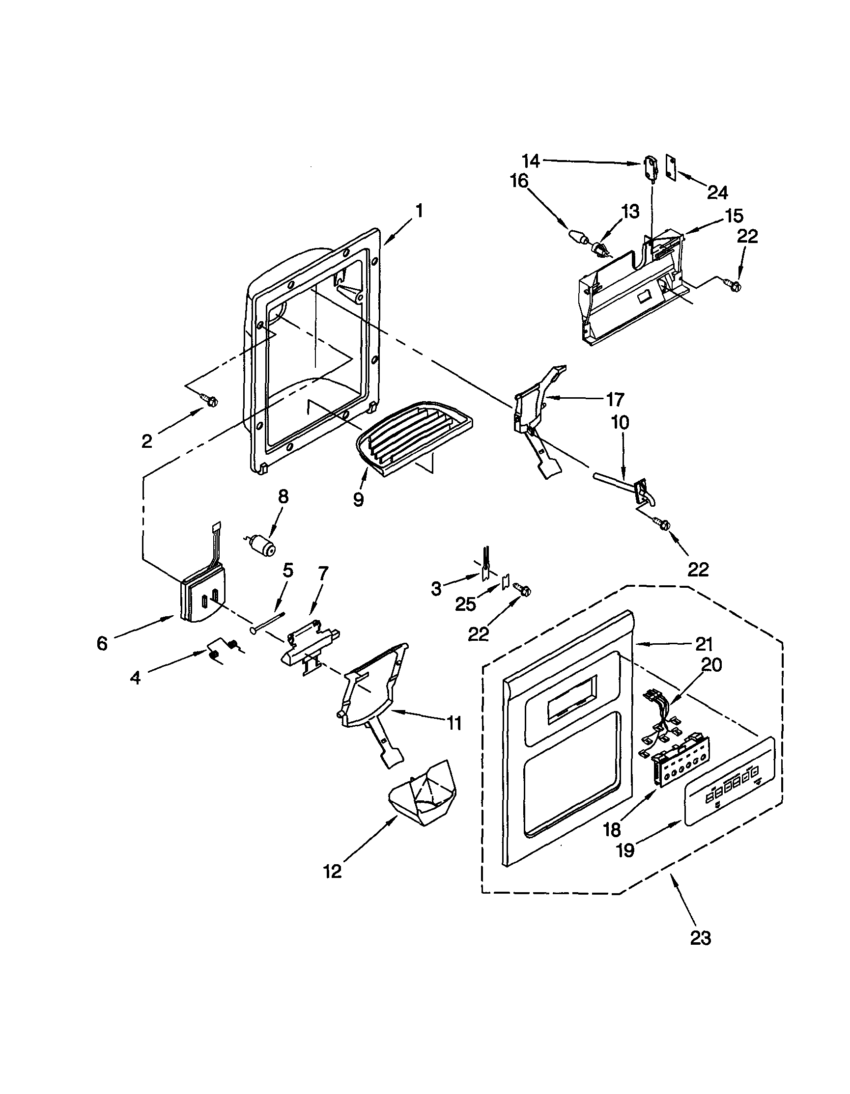 Whirlpool GD25SFXHS03 dispenser front diagram